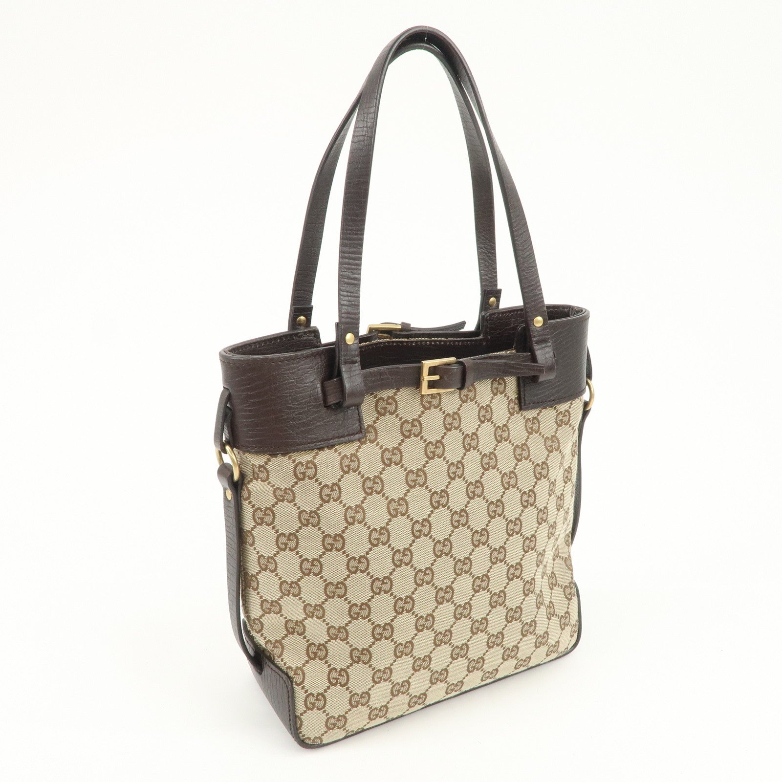 GUCCI GG Monogram Canvas Leather Tote Bag Shoulder Bag Beige 107757