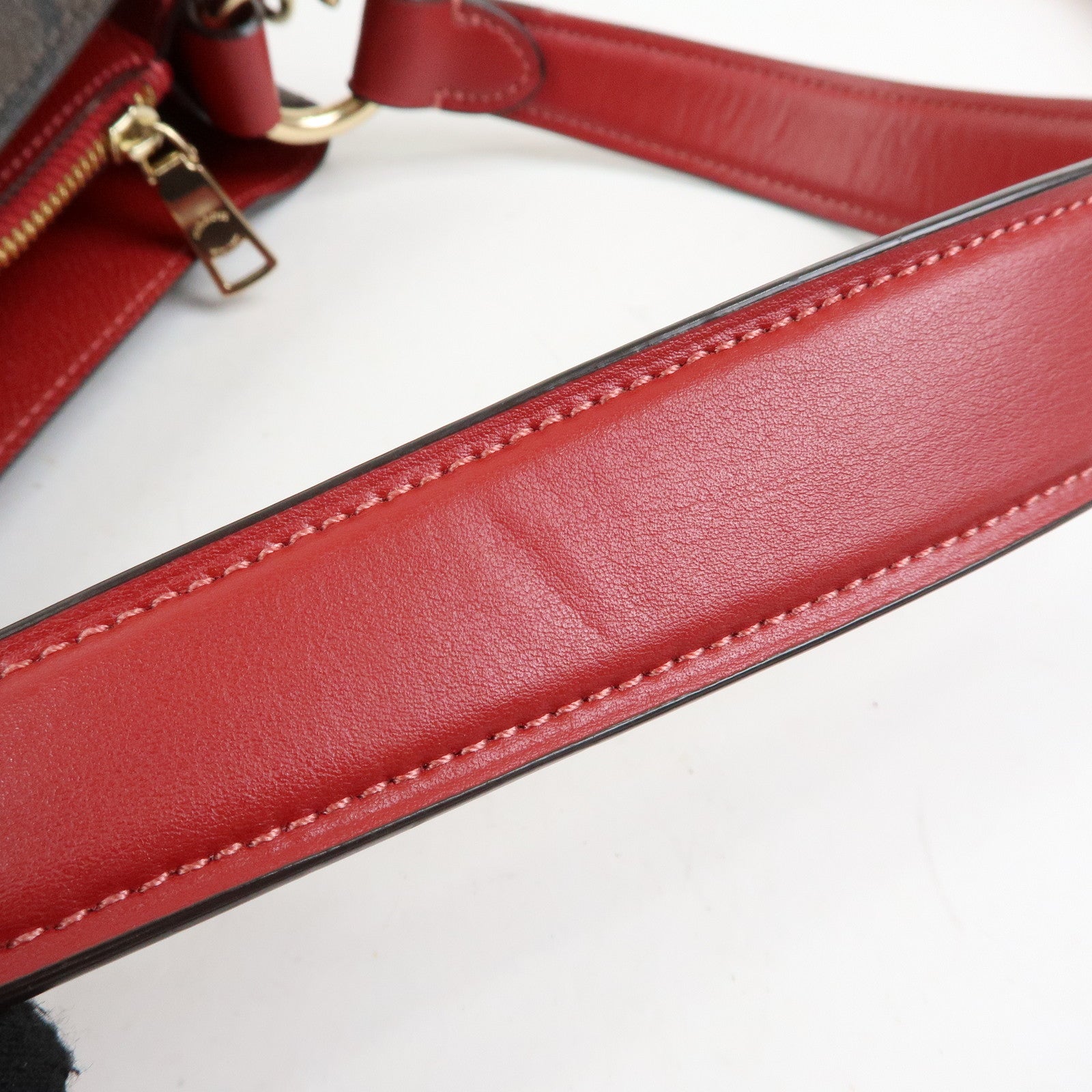 COACH Signature PVC 2Way Shoulder Bag Hand Bag Dark Brown Red