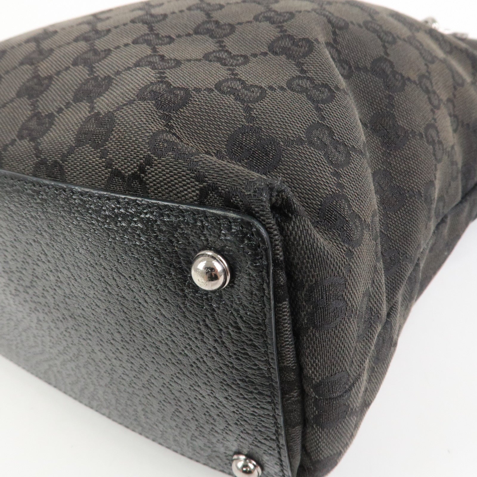 GUCCI GG Monogram Canvas Leather Tote Bag Hand Bag Black 120836