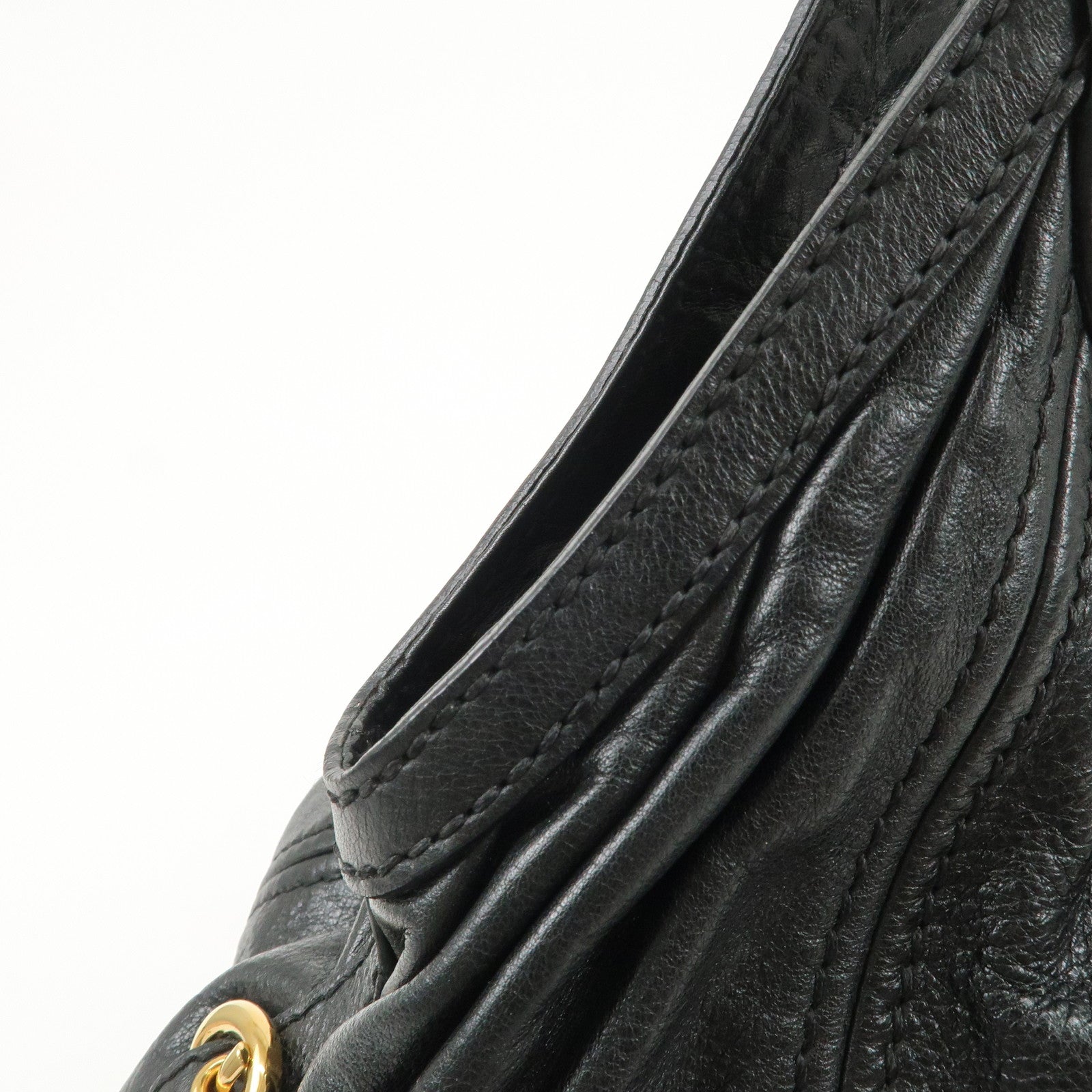 MIUMIU Logo Leather Shoulder Bag Tote Bag Black GOLD HDW Used