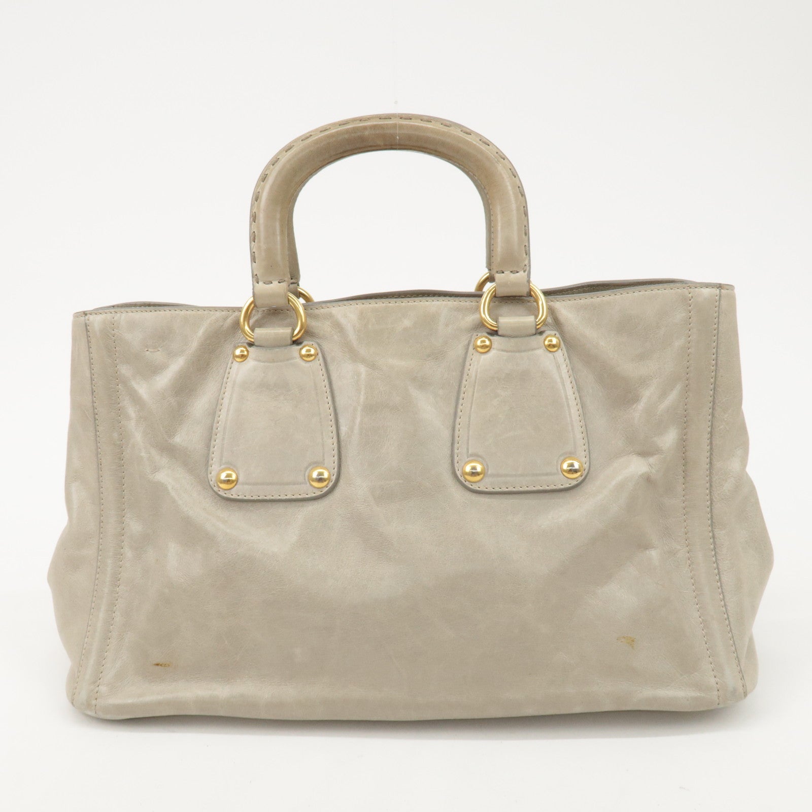 PRADA Triangle Logo Leather 2Way Bag Tote Bag Gray BN2104 Used