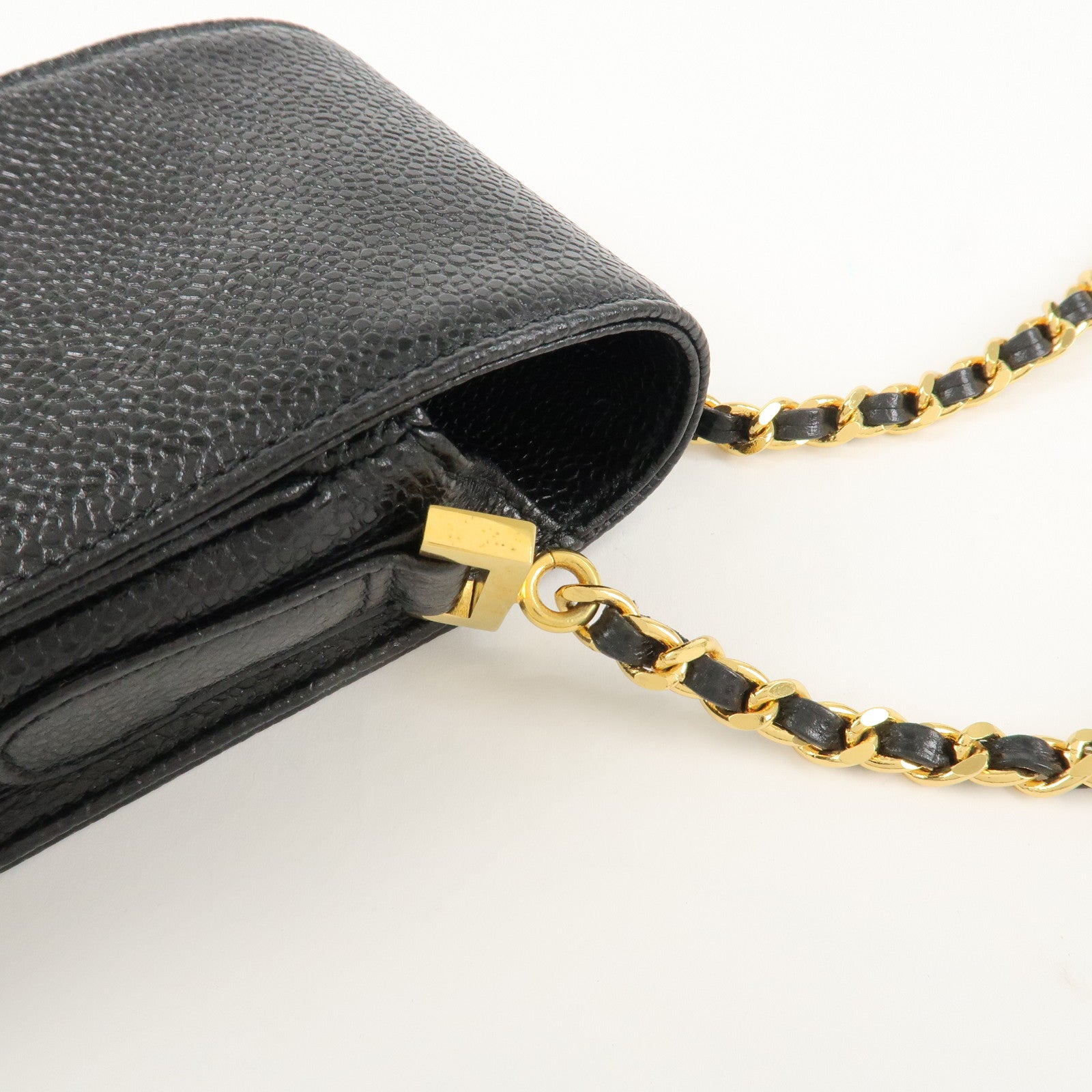 CHANEL COCO Mark Leather Chain Phone Shoulder Black Gold HDW3513453 Used