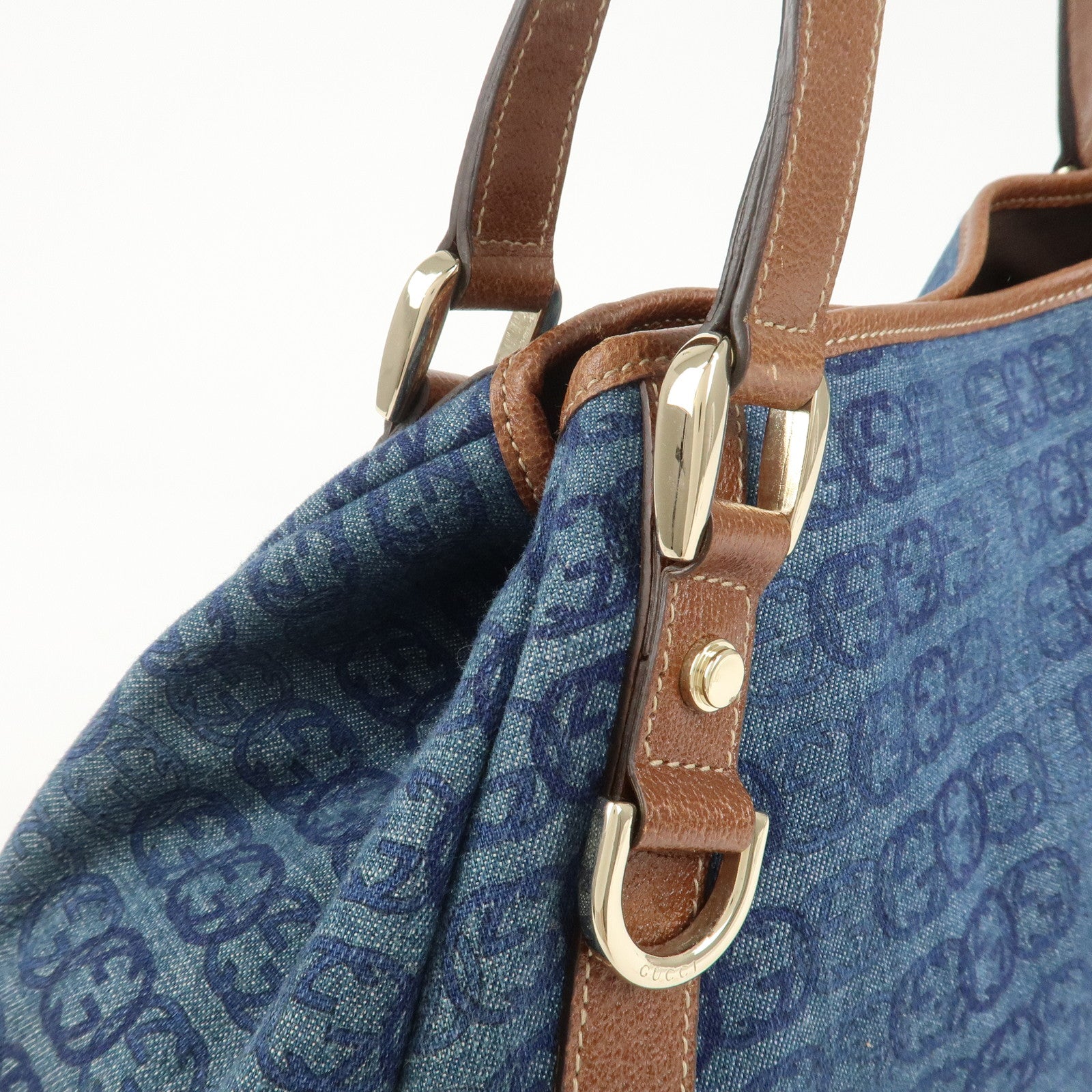 GUCCI Abbey GG Monogram Denim Leather Tote Bag Hand Bag130736