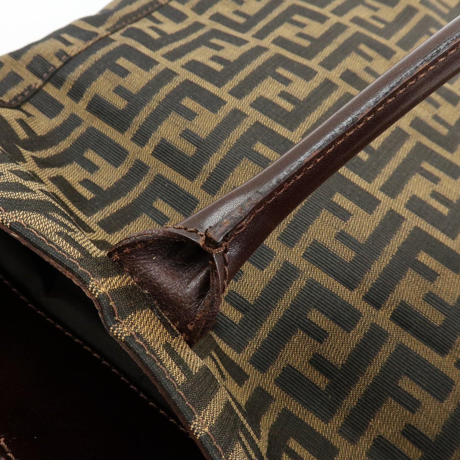 FENDI Zucca Canvas Leather Tote Bag Shoulder Bag Brown 16329