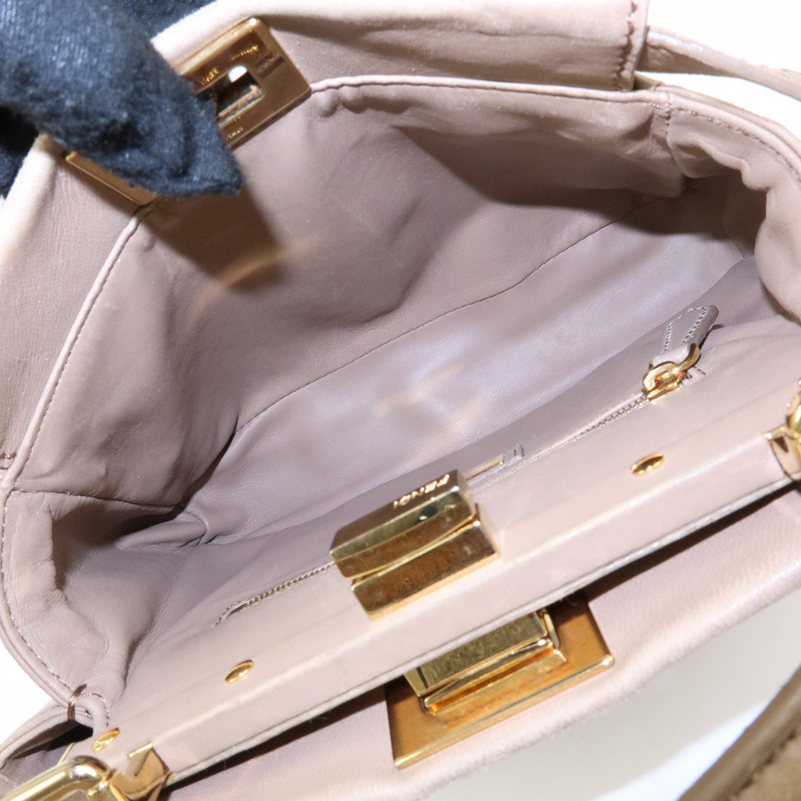 FENDI Mini Peekaboo Leather 2Way Shoulder Bag Hand Bag Beige 8BN244