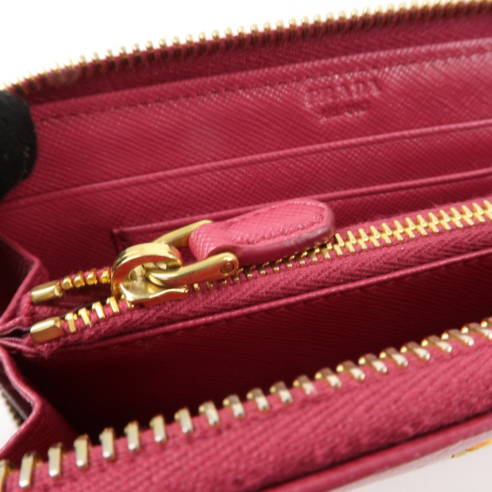 PRADA Logo Leather Round Zippy Wallet Pink Gold Hardware Used