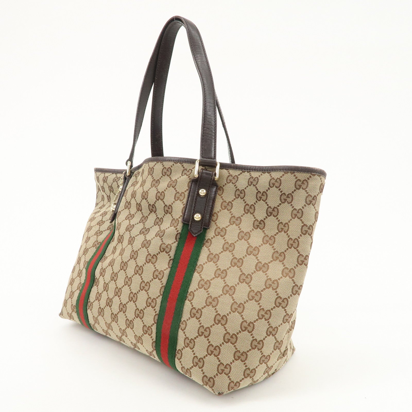GUCCI Sherry GG Canvas Leather Tote Bag Beige Brown 139260 Used