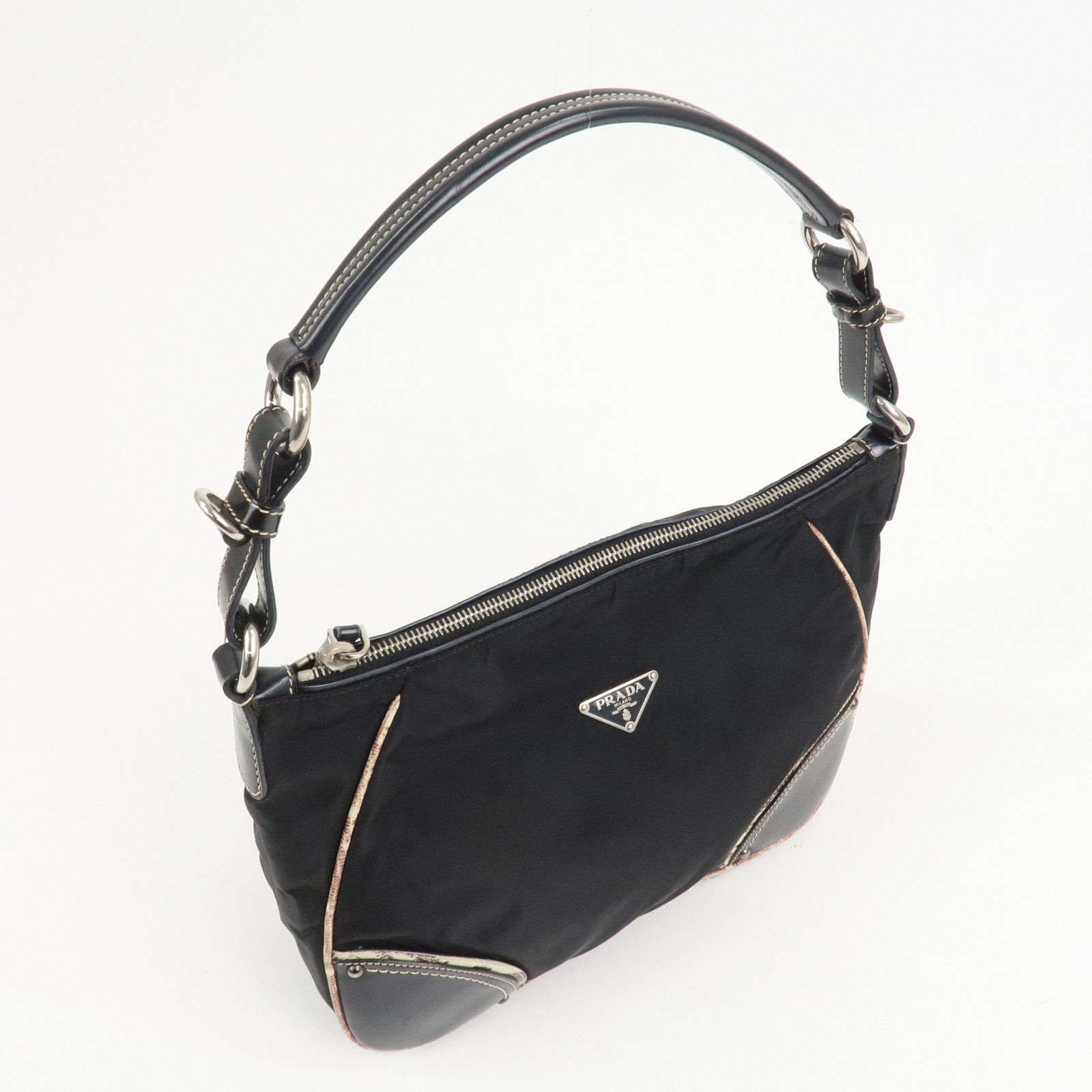 PRADA Triangle Logo Nylon Leather Shoulder Bag Black BR2840
