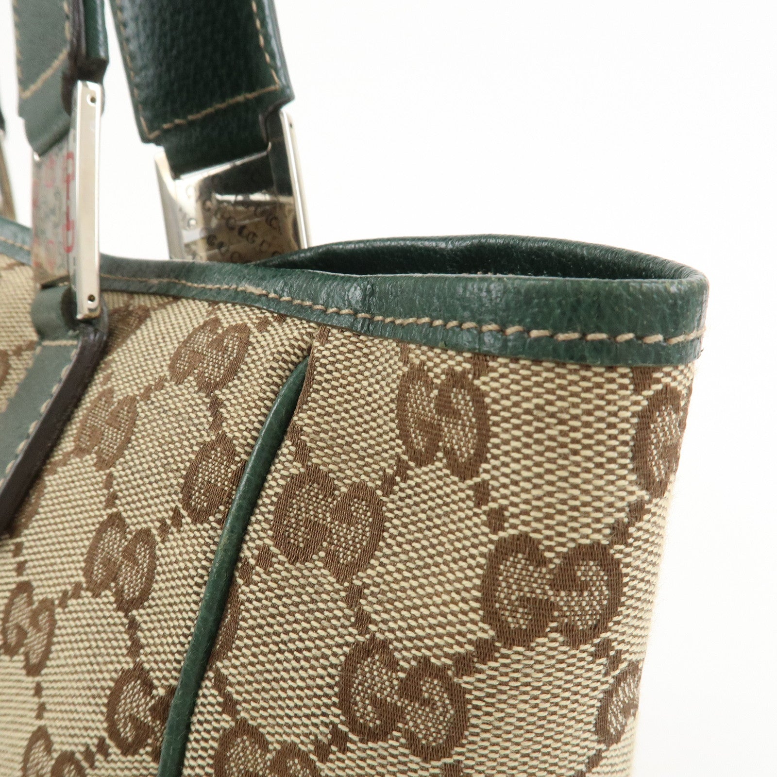 GUCCI Sherry GG Canvas Leather Hand Bag Brown Green 145810