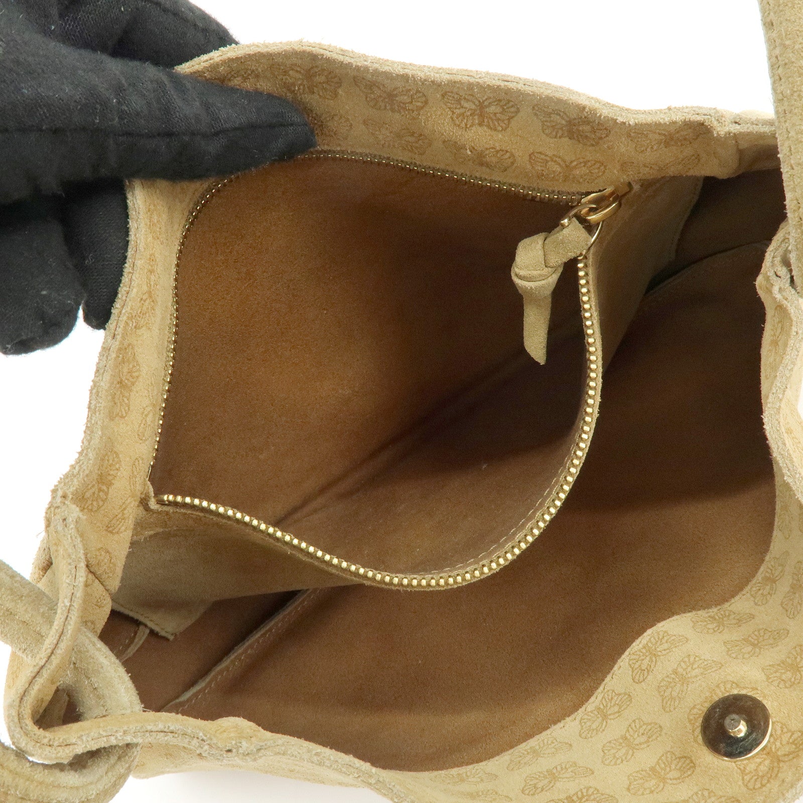 BOTTEGA VENETA Suede Butterfly Shoulder Bag Hand Bag Beige