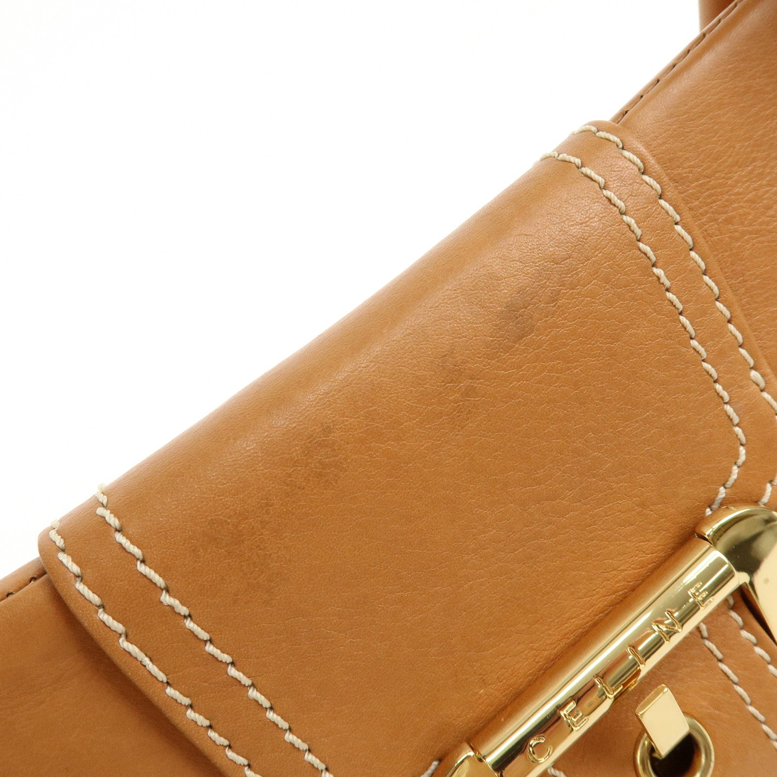 CELINE Chouquette Leather Hand Bag Shoulder Bag Camel