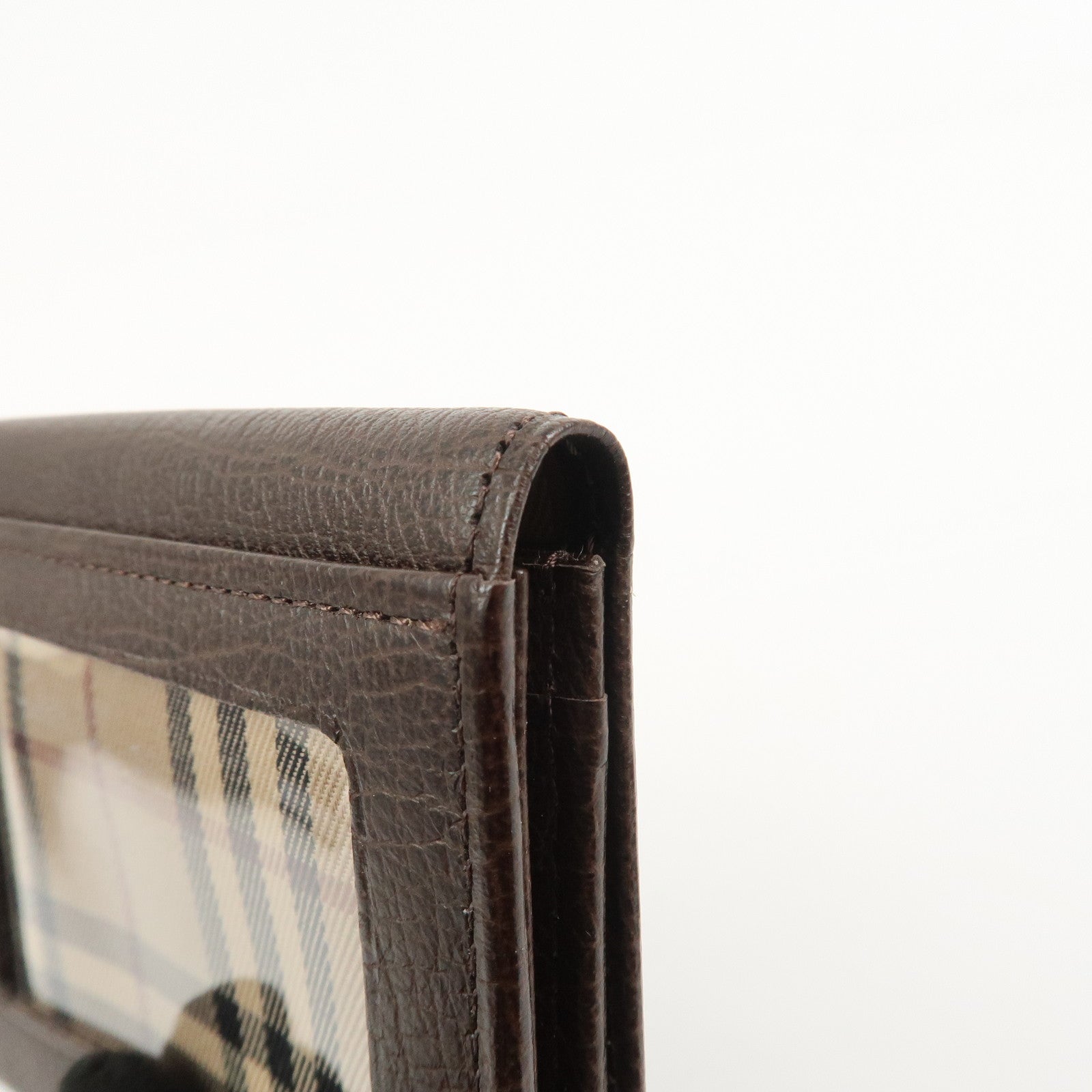 BURBERRY Calf Leather Card Case Card Holder Fragment Case Brown