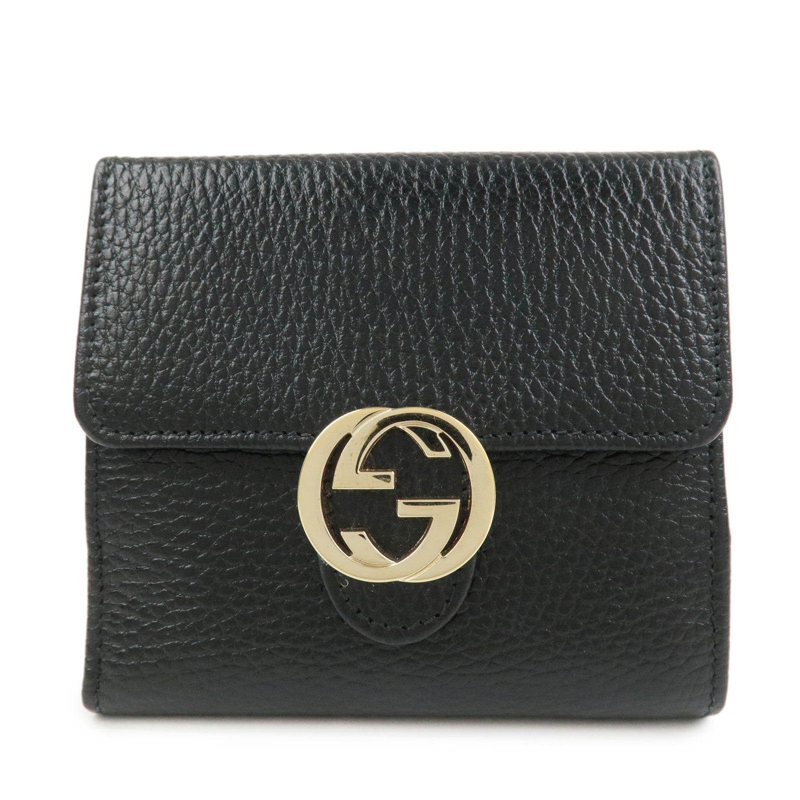 GUCCI Interlocking G Leather Bi-fold Compact Wallet Black 615525