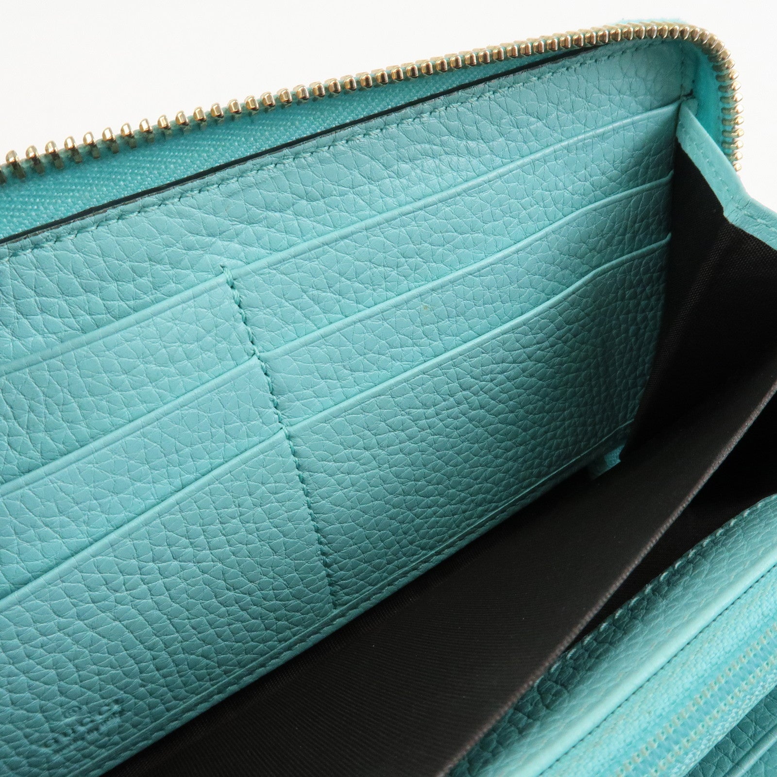 GUCCI Bamboo Leather Round Zippy Wallet Long Wallet Light Blue 307984 Used