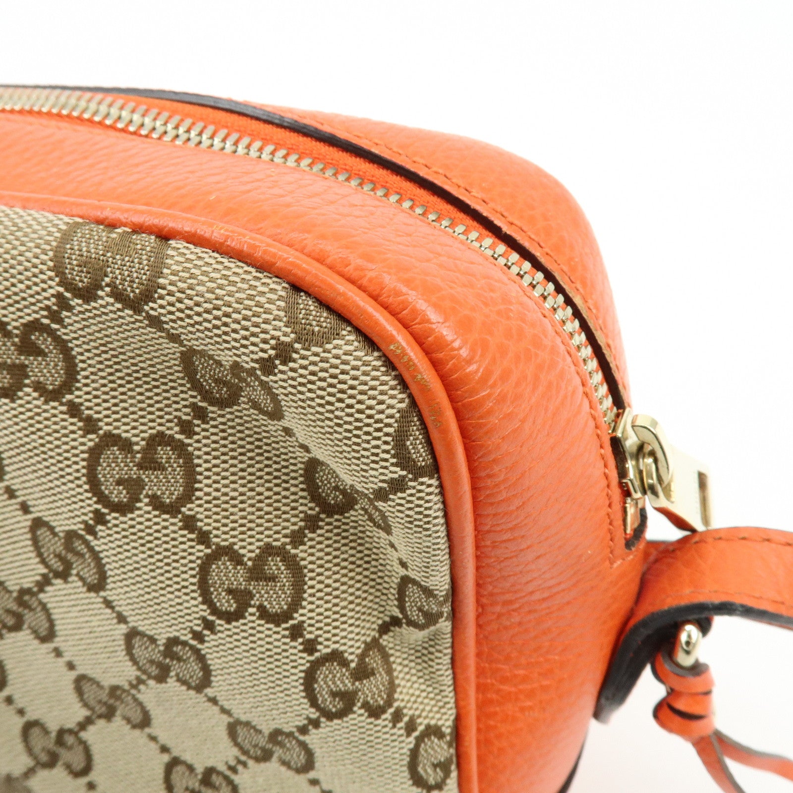 GUCCI GG Canvas Leather Shoulder Bag Beige Orange 449413