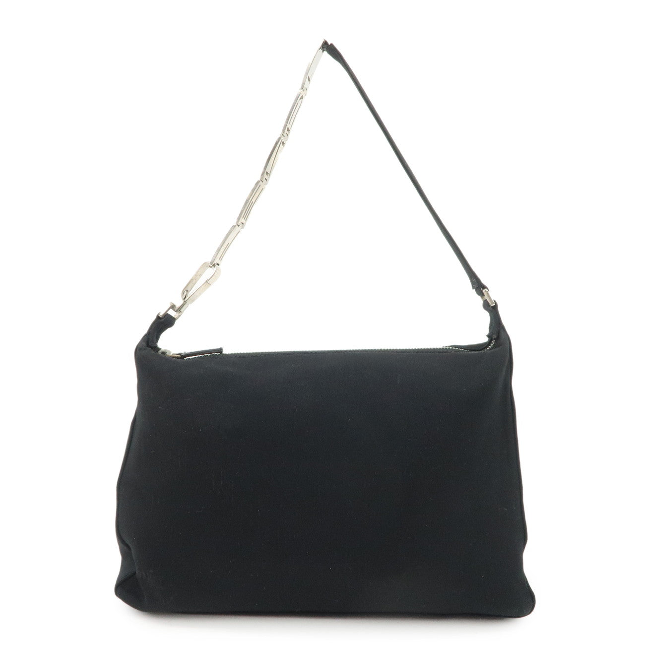 FENDI Polyester Chain Shoulder Bag Hand Bag Black Silver 091577