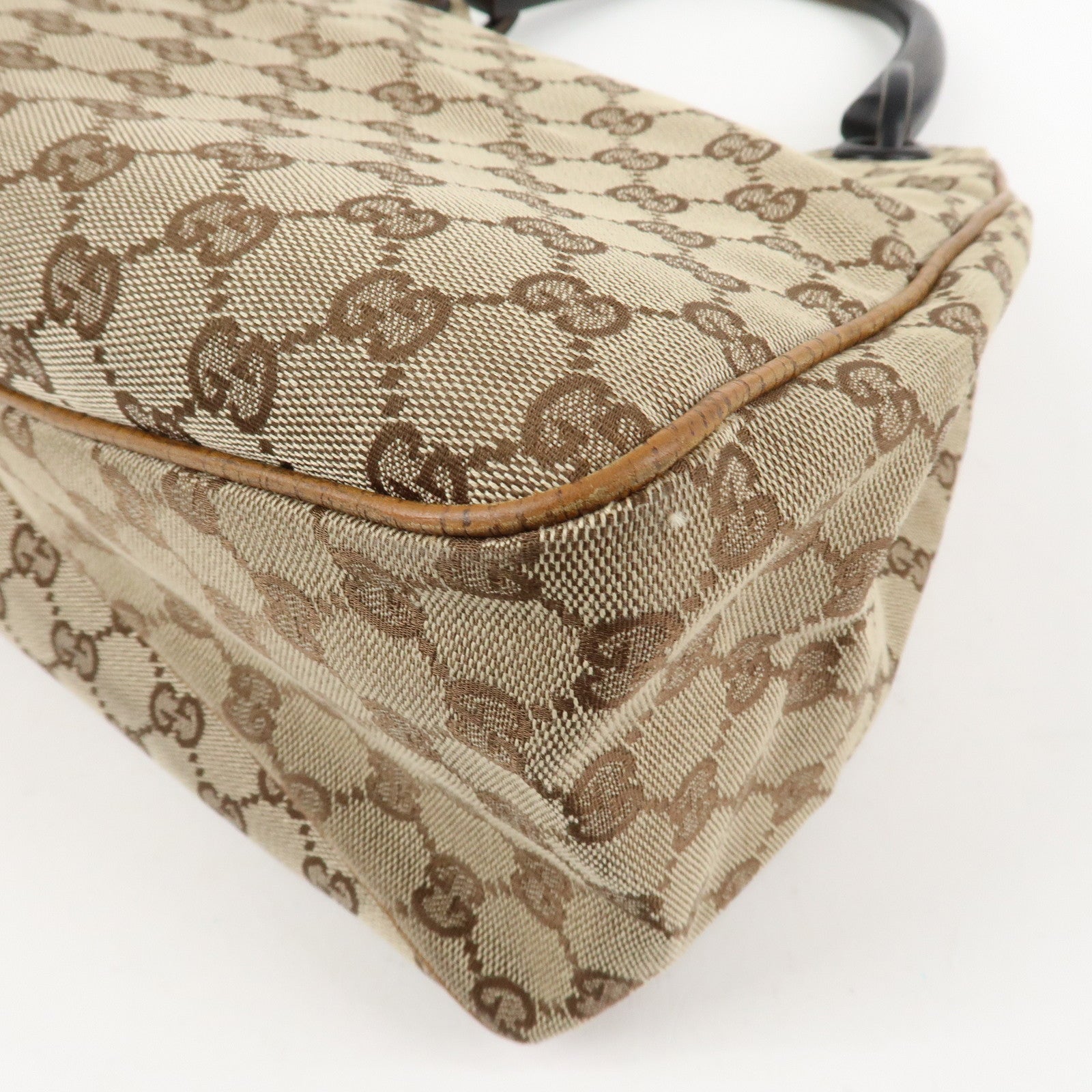 GUCCI GG Canvas Wood Handle Shoulder Bag Hand Bag Beige 106494 Used