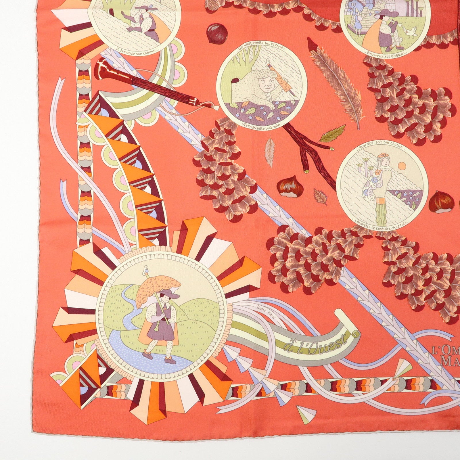 HERMES Carre 90 Silk 100% Scarf L' OMBRELLE MAGIQUE Umbrella Pink