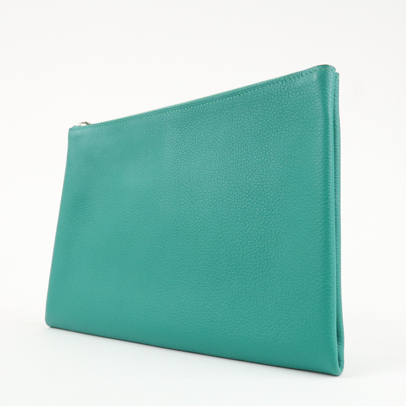 HERMES Atout GM Leather Pouch Emerald Green Used
