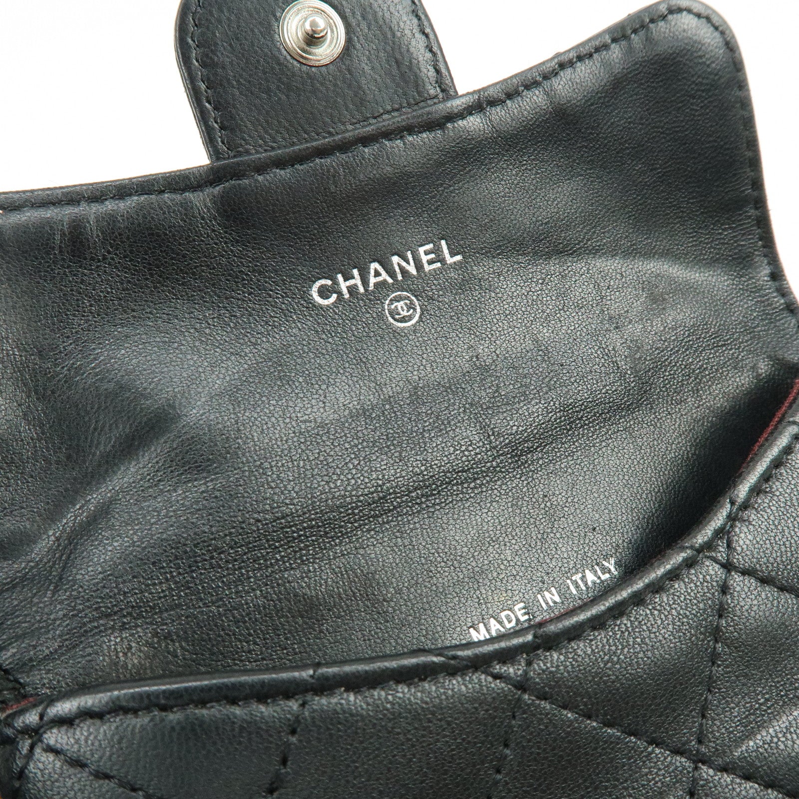 CHANEL Matelasse Lamb Skin Card Case Coin Case Black AP0214