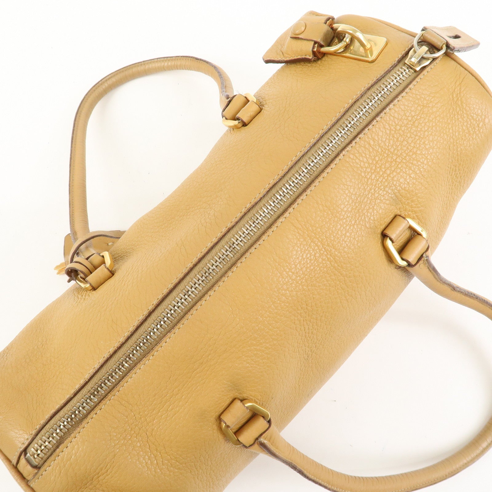 PRADA Leather Hand Bag Boston Bag Hand Bag Beige