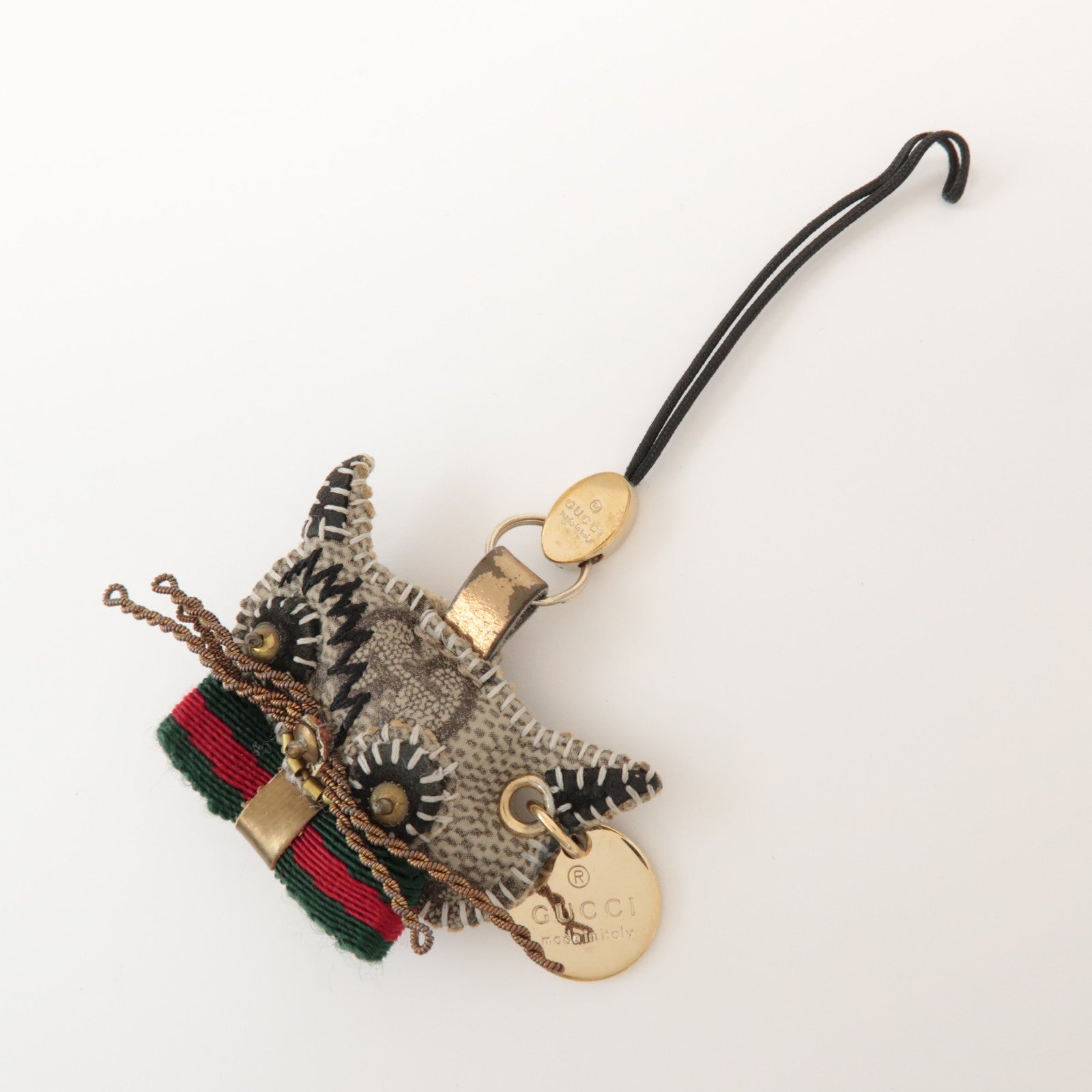 GUCCI Set of 2 Sherry GG Plus Gucciori Cat Chihuahua Key Charm