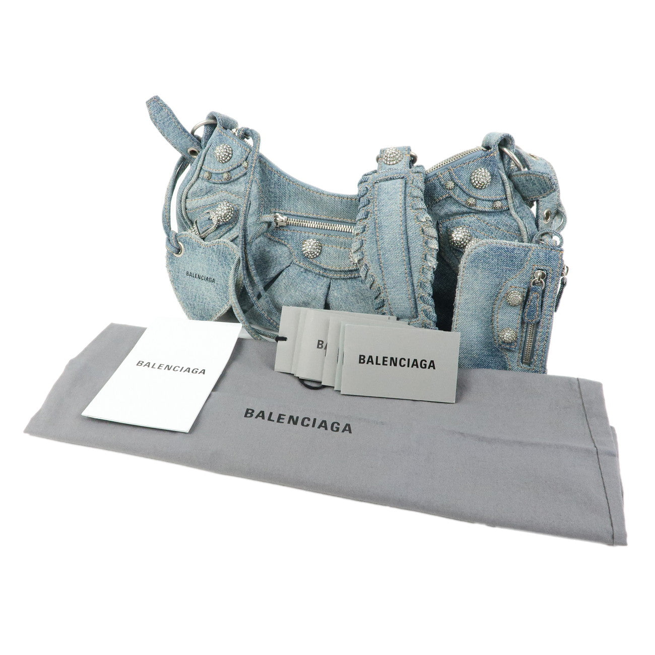 BALENCIAGA Denim Studs Shoulder Bag Hand Bag Blue 671307