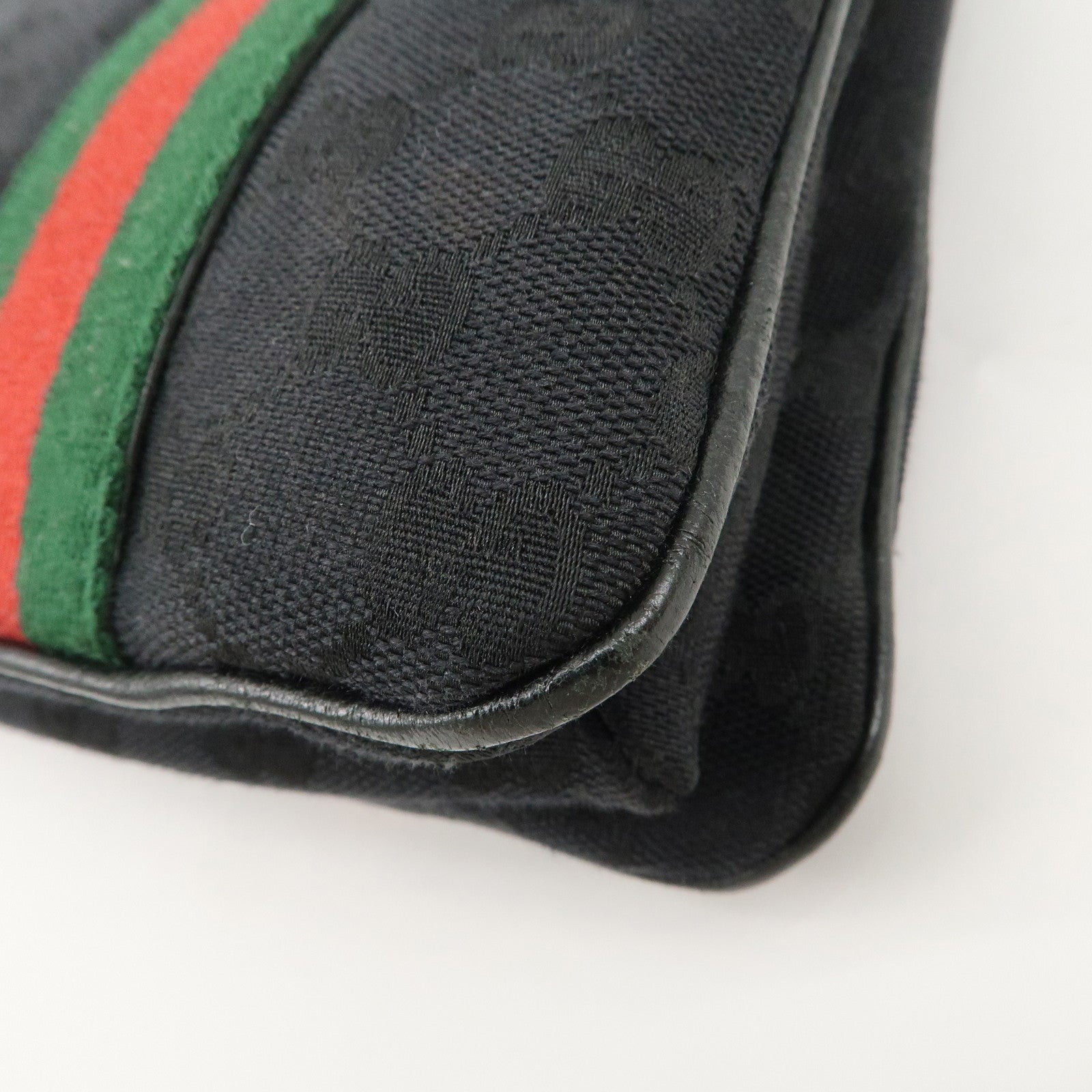 GUCCI Sherry Canvas Leather Tote Bag Hand Bag Black 131324 Used