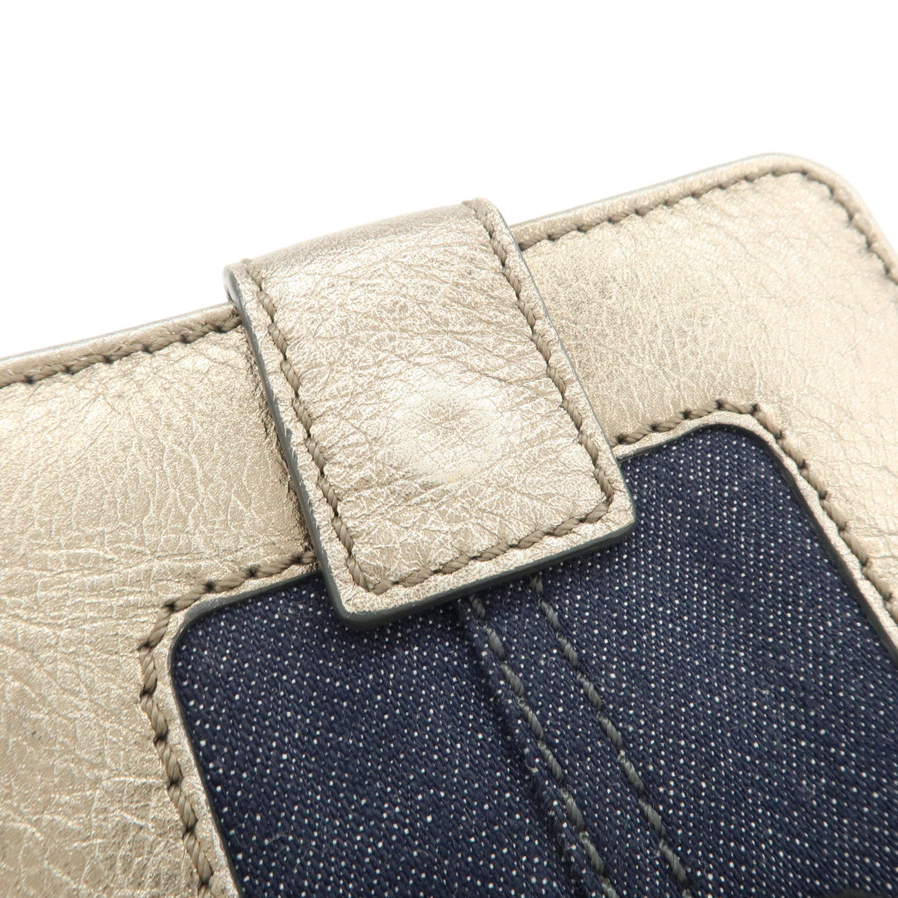 Chloe Harlee Leather Denim Bi-Fold Compact Wallet Silver Blue