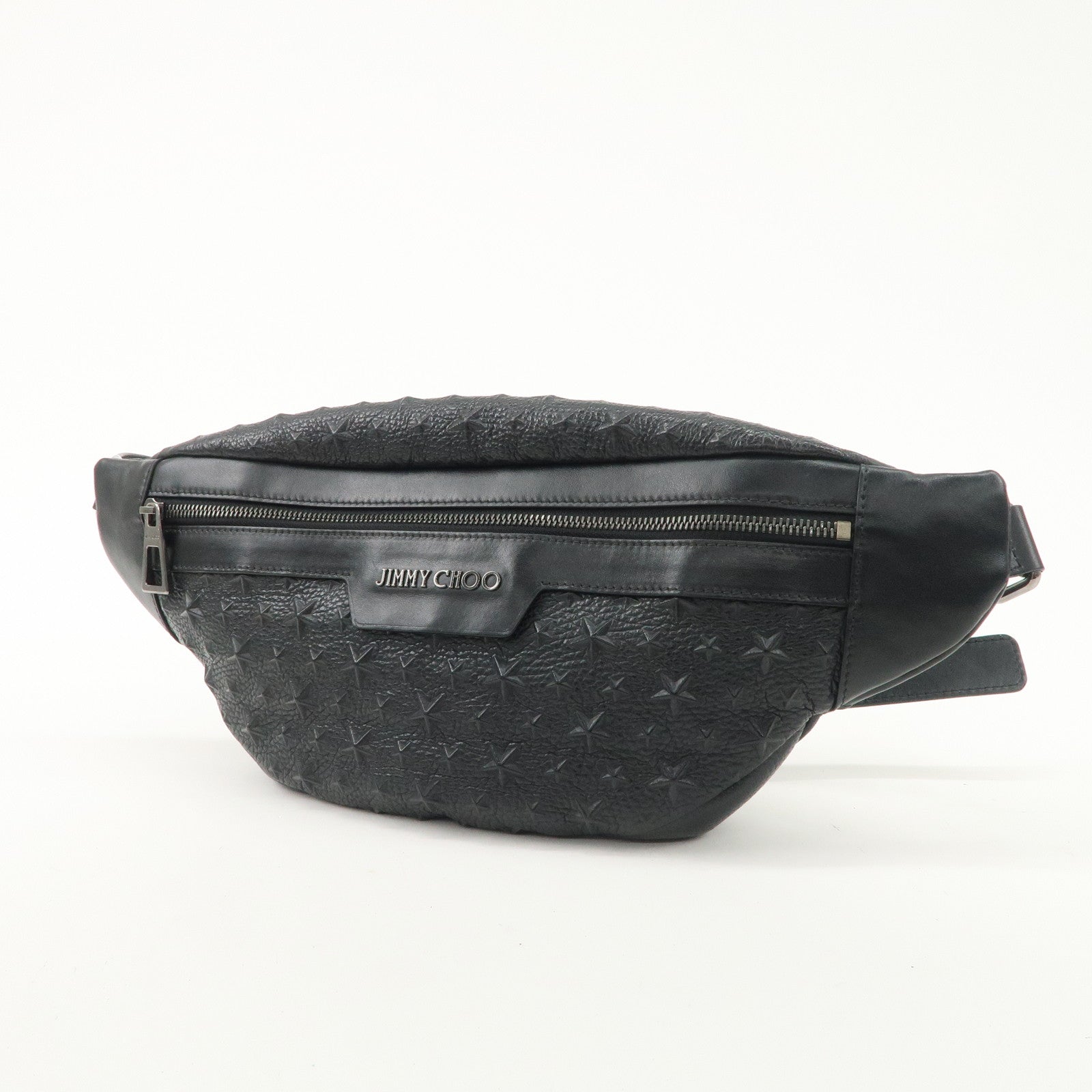 JIMMY CHOO Leather Waist Bag Crossbody Bag Black Silver Hardware Used