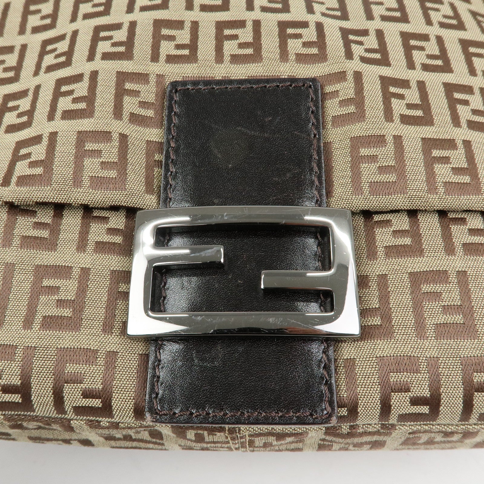 FENDI Zucchino Mamma Baguette Nylon Leather Shoulder Bag 8BR001