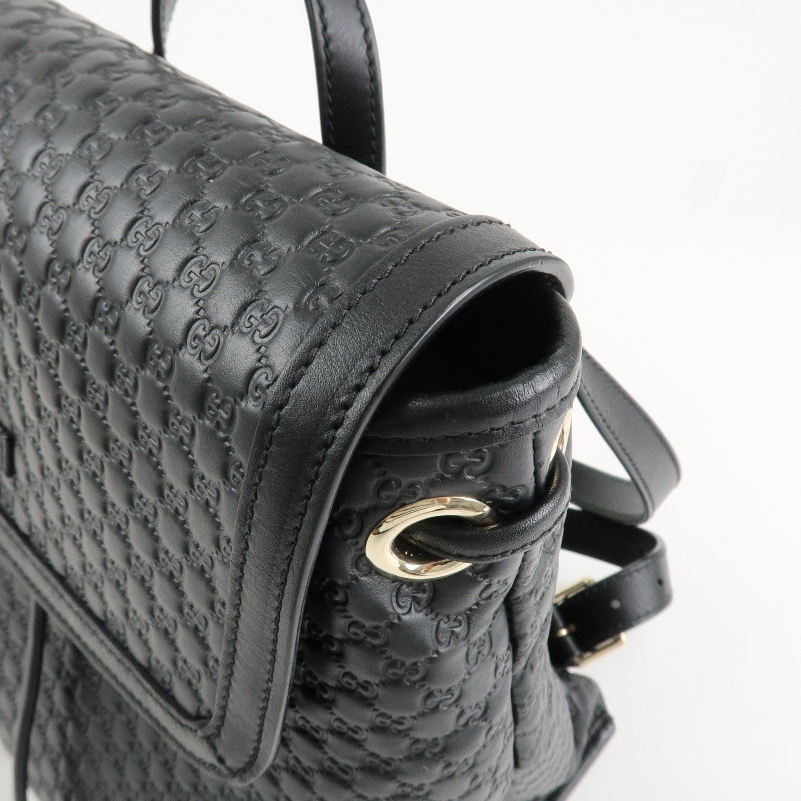 GUCCI Micro Guccissima Leather Backpack Rucksack Black 607993 Used