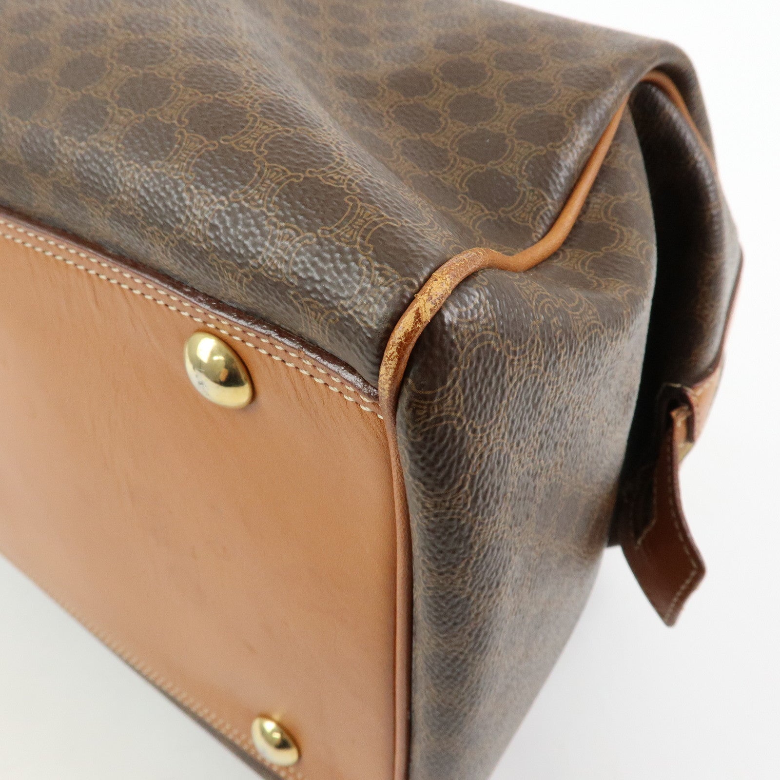 CELINE Macadam PVC Leather 2WAY Bag Boston Bag Shoulder Bag Brown