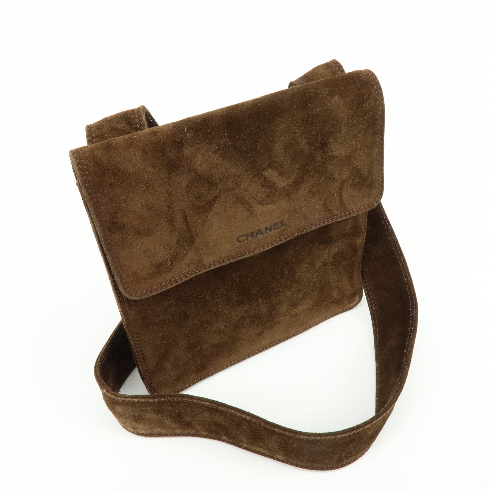 CHANEL Suede Shoulder Bag Crossbody Bag Brown