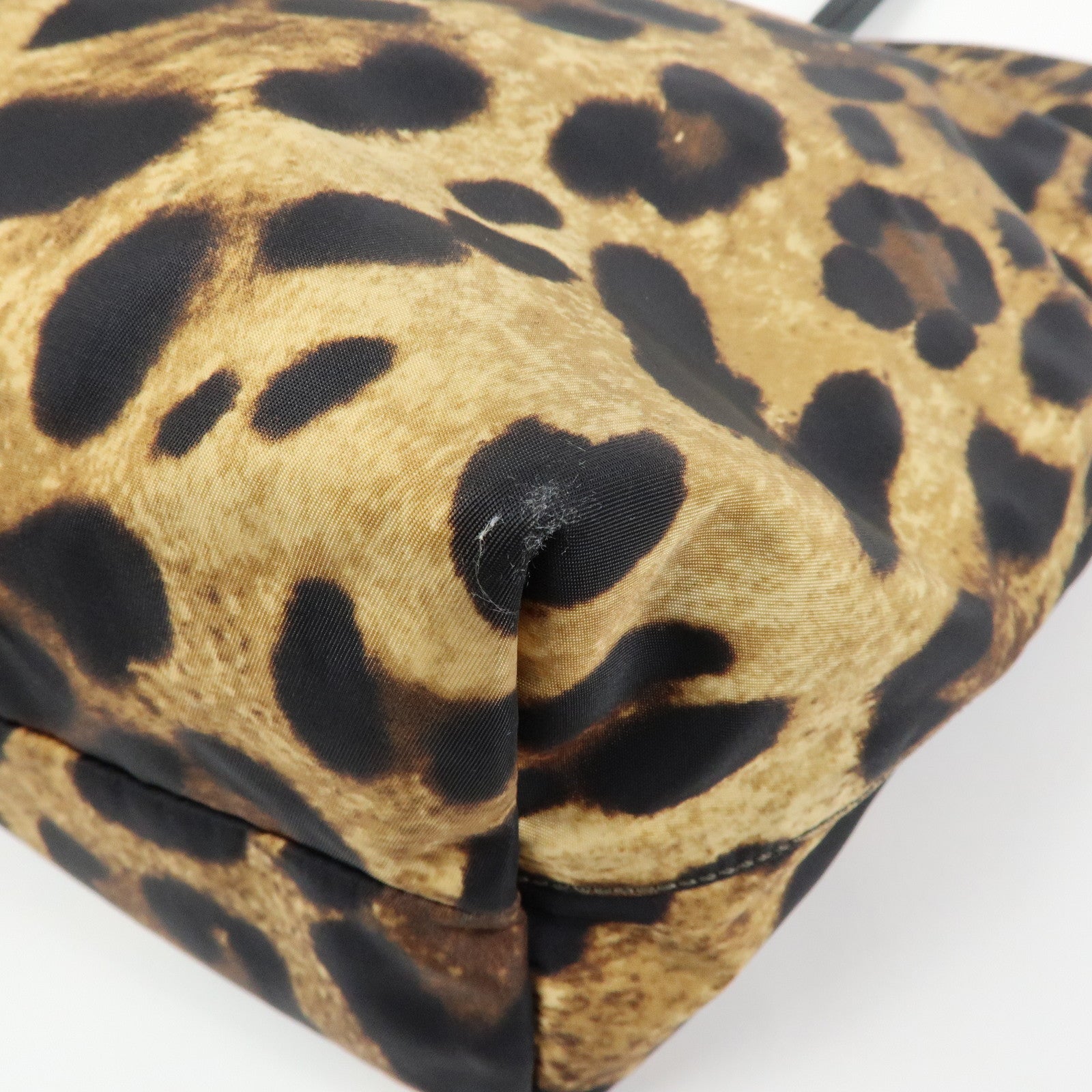 Ferragamo Gancini Nylon Leather Leopard Tote Bag Shoulder Bag Brown
