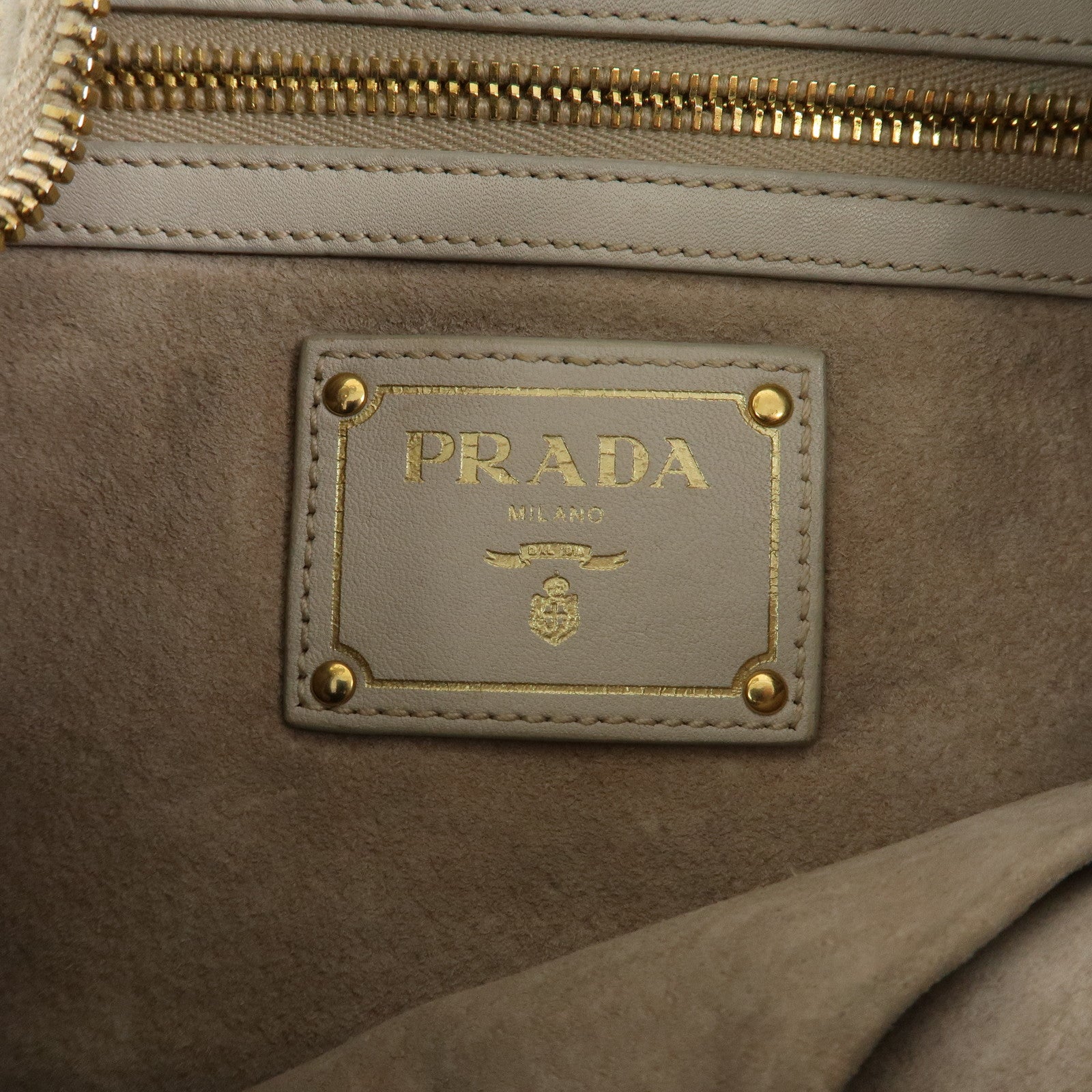 PRADA Logo Leather Shoulder Bag Hand Bag Ivory Gold Hardware Used