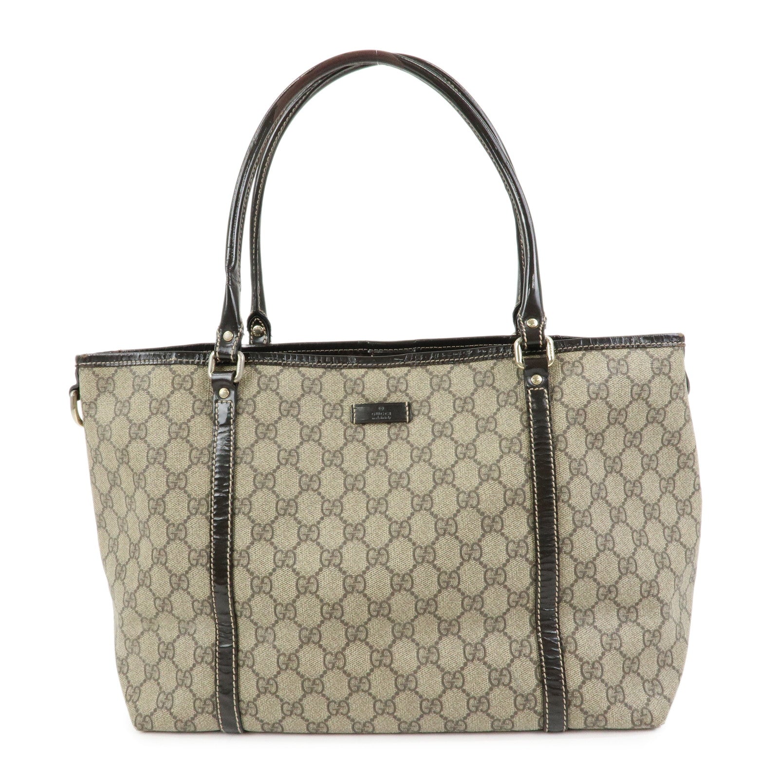 GUCCI GG Supreme Patent Leather Tote Bag Shoulder Bag Beige 197953