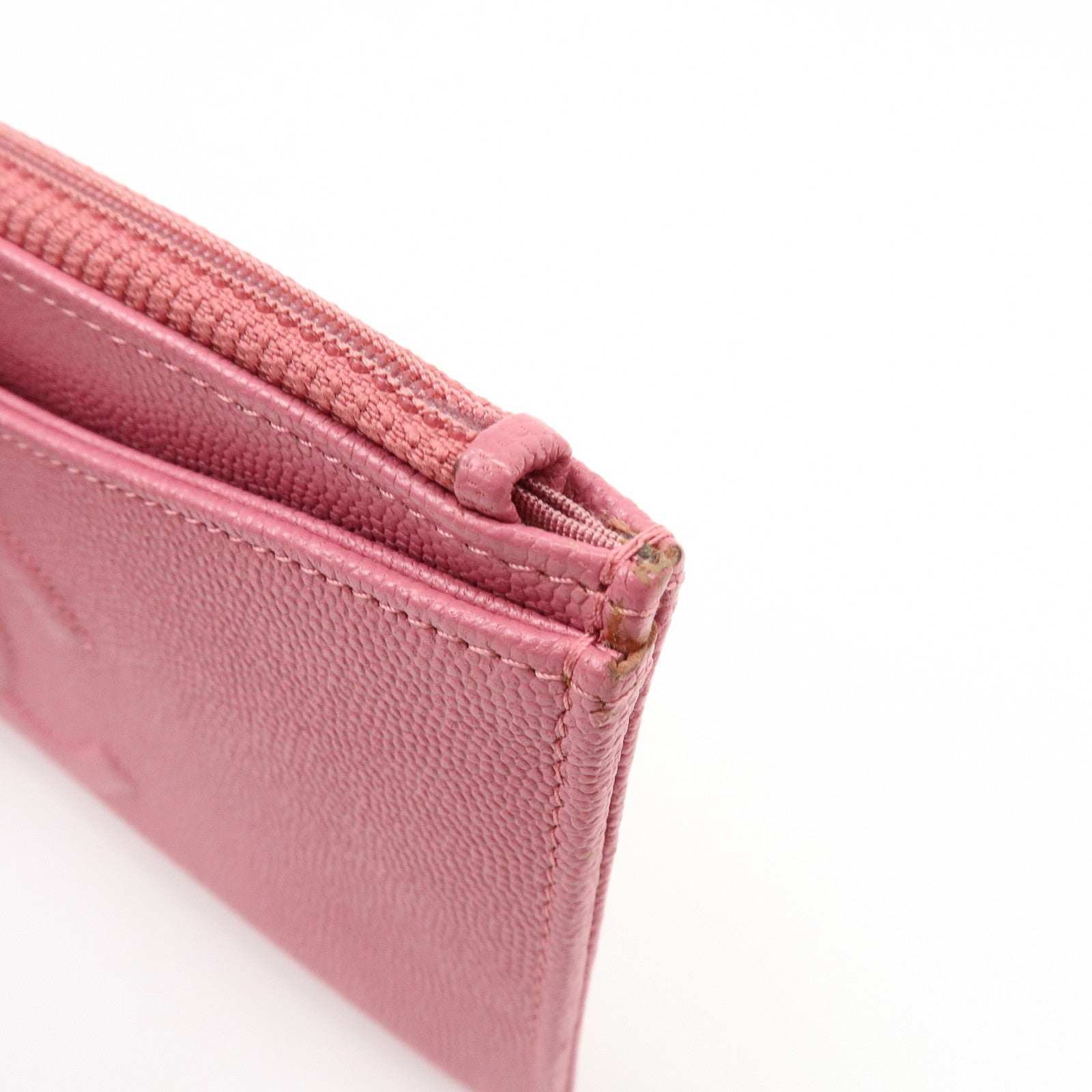CHANEL COCO Mark Metiers D’Art Caviarskin Fragment Card Case Pink