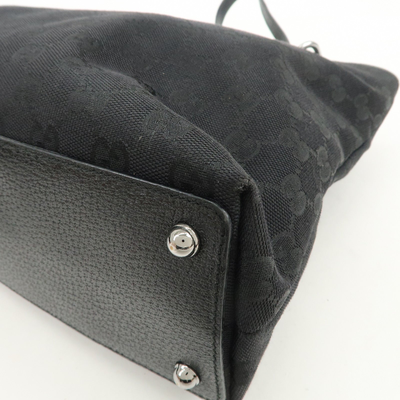 GUCCI GG Canvas Leather Tote Bag Shoulder Bag Black 120337