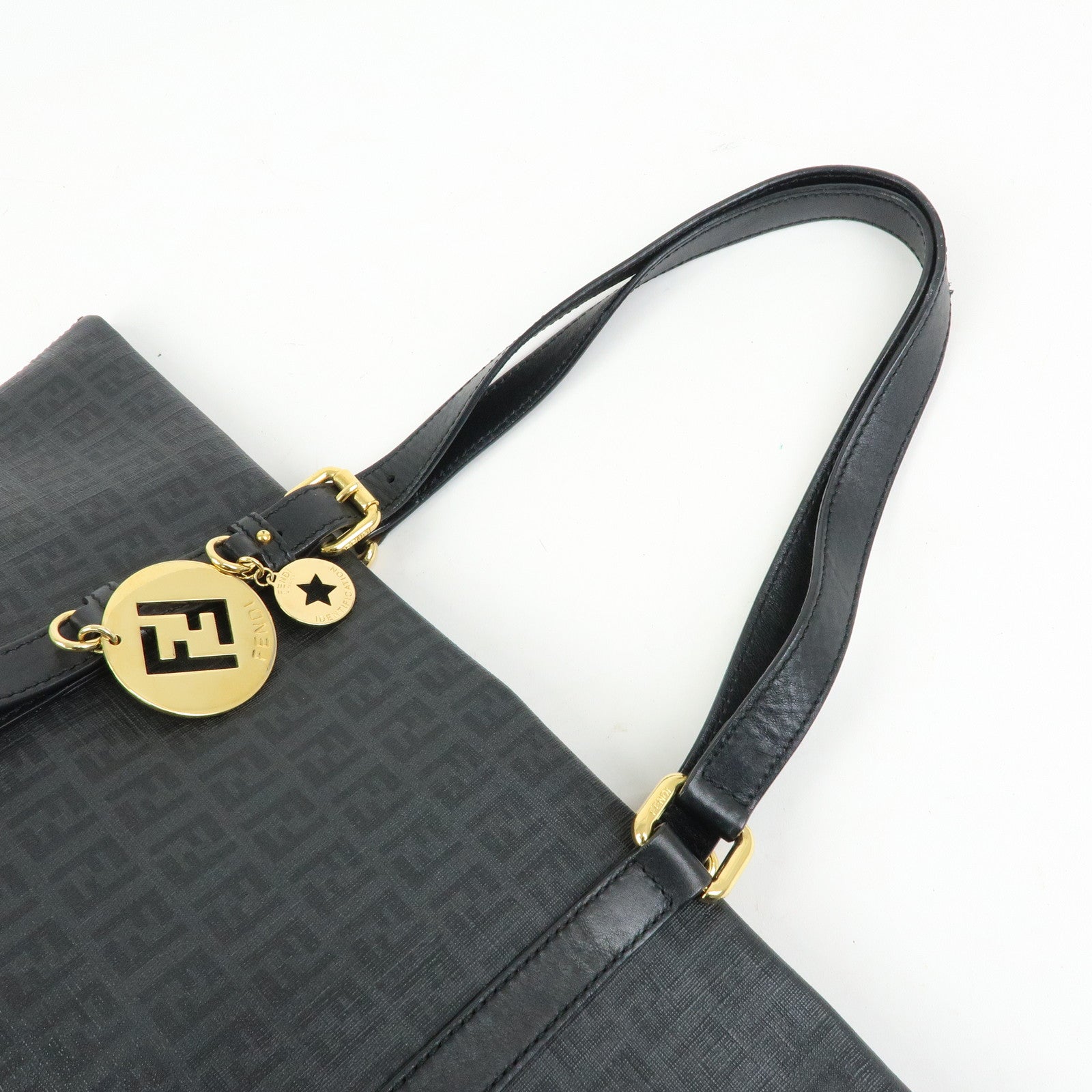 FENDI Zucchino PVC Leather Tote Bag Hand Bag Black 8BH215