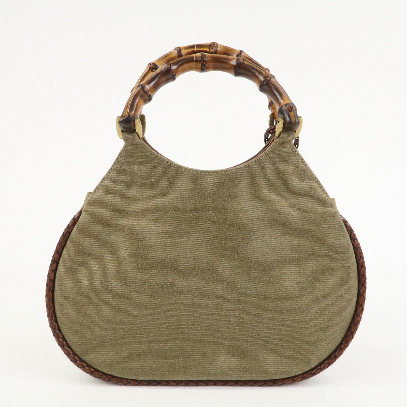GUCCI Bamboo Canvas Leather Shoulder Bag Hand Bag Brown 109128