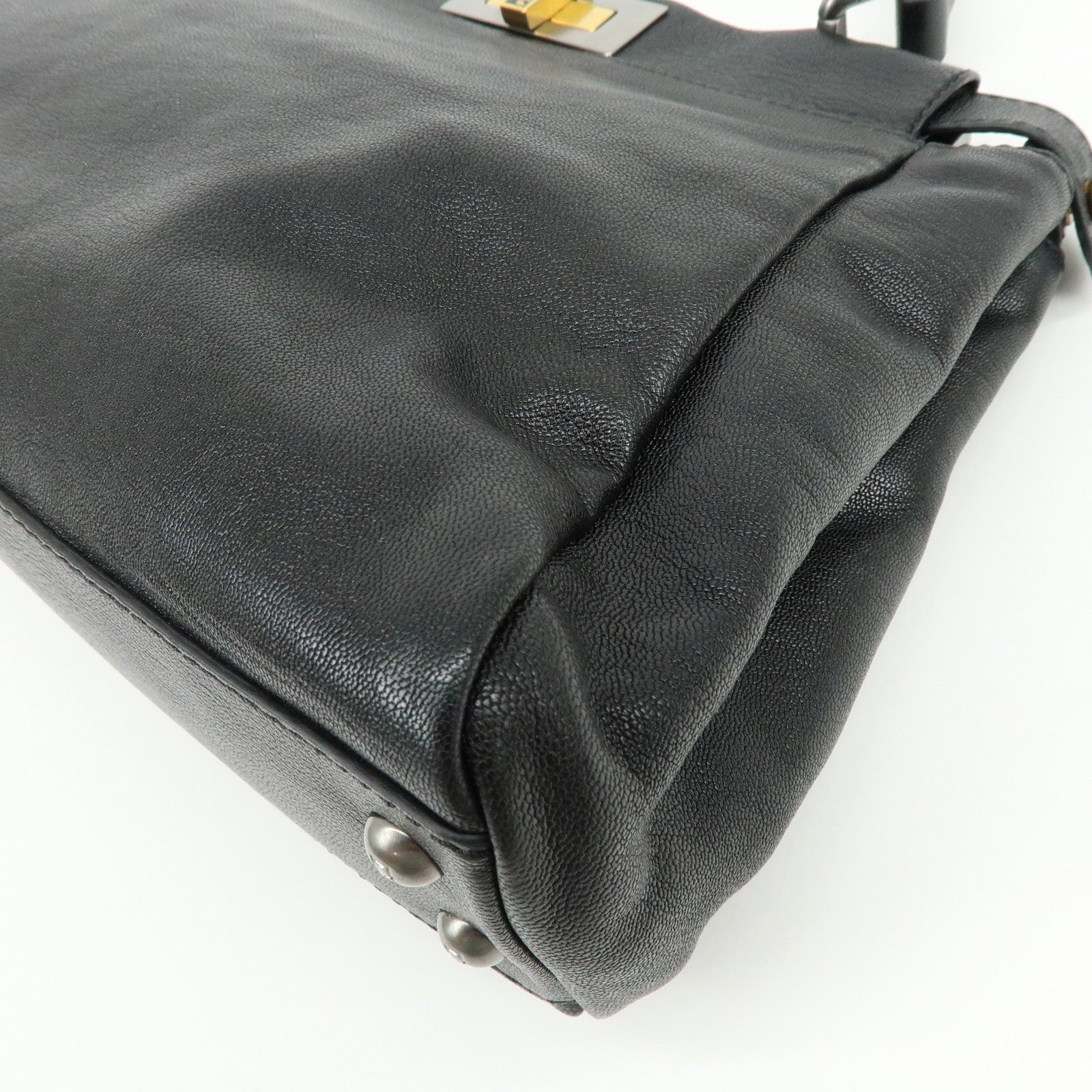 FENDI Peekaboo Leather 2Way Bag Hand Bag Shoulder Bag Black 8BN211