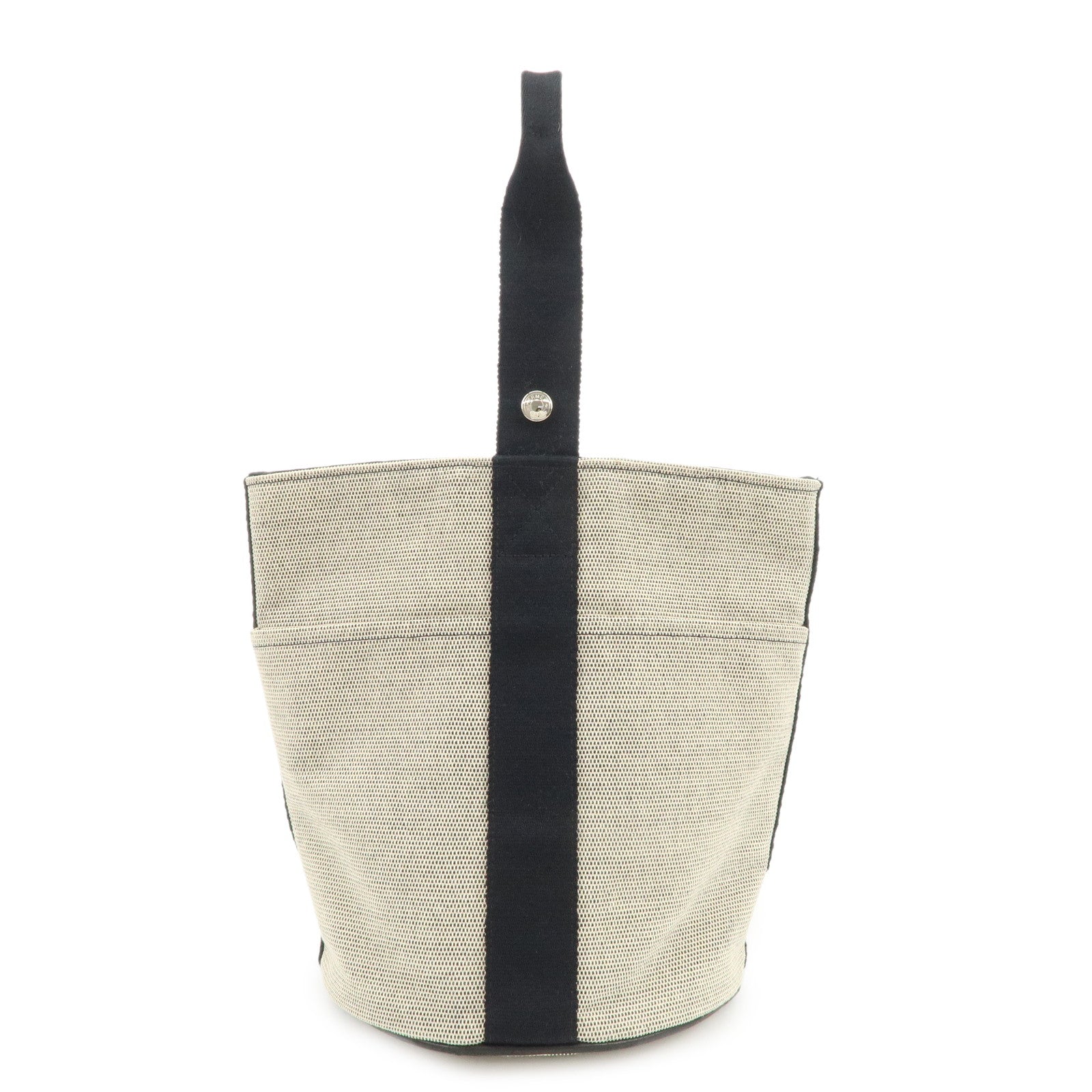 HERMES Saxo MM Toile H Hand Bag Bucket Bag Ivory Black