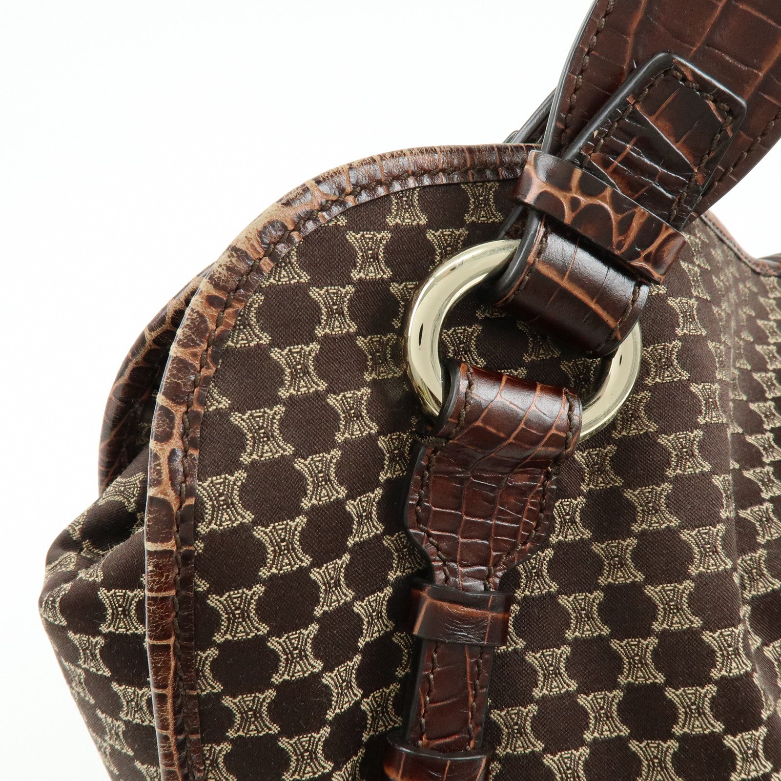 CELINE Macadam Bittersweet Canvas Embossed Leather Shoulder Bag