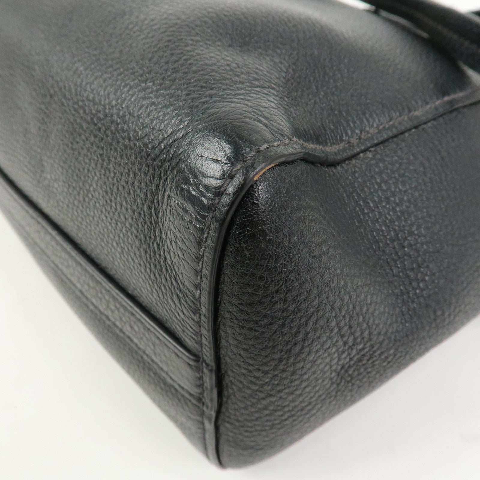 PRADA Logo Leather Shoulder Bag Tote Bag Black 1BG111