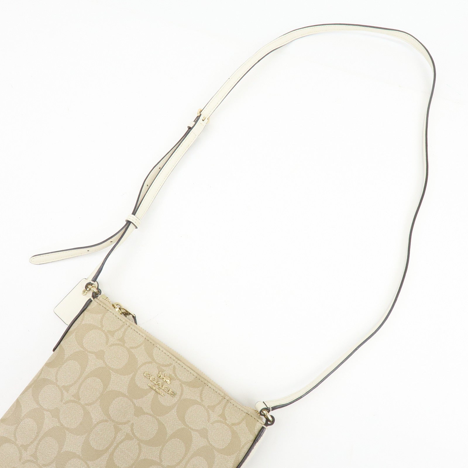 COACH Signature PVC Leather Shoulder Crossbody Bag Beige White