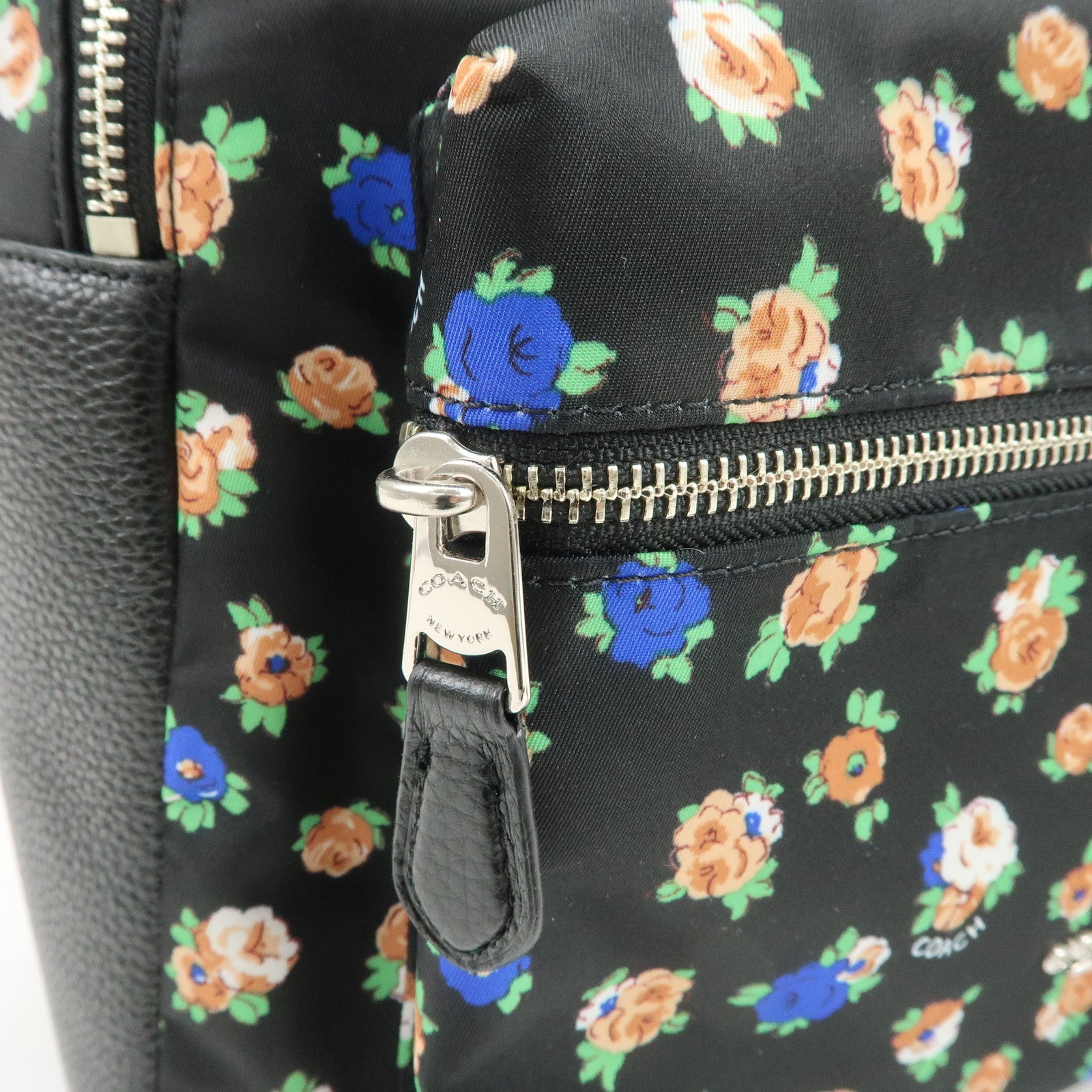 COACH Charlie Nylon Leather Floral Backpack Rucksack Black