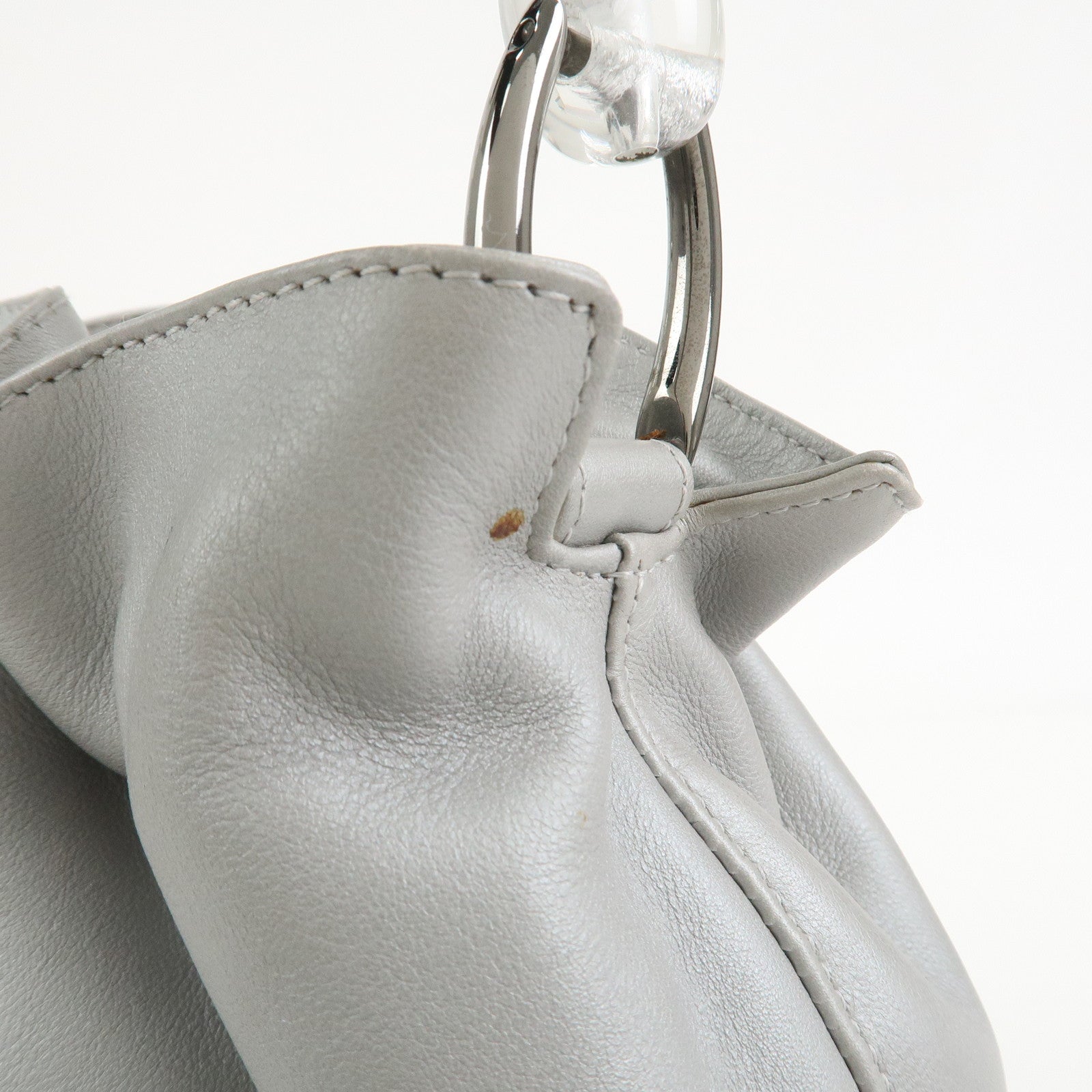 Christian Dior Maris Pearl Leather Hand Bag Silver Gray