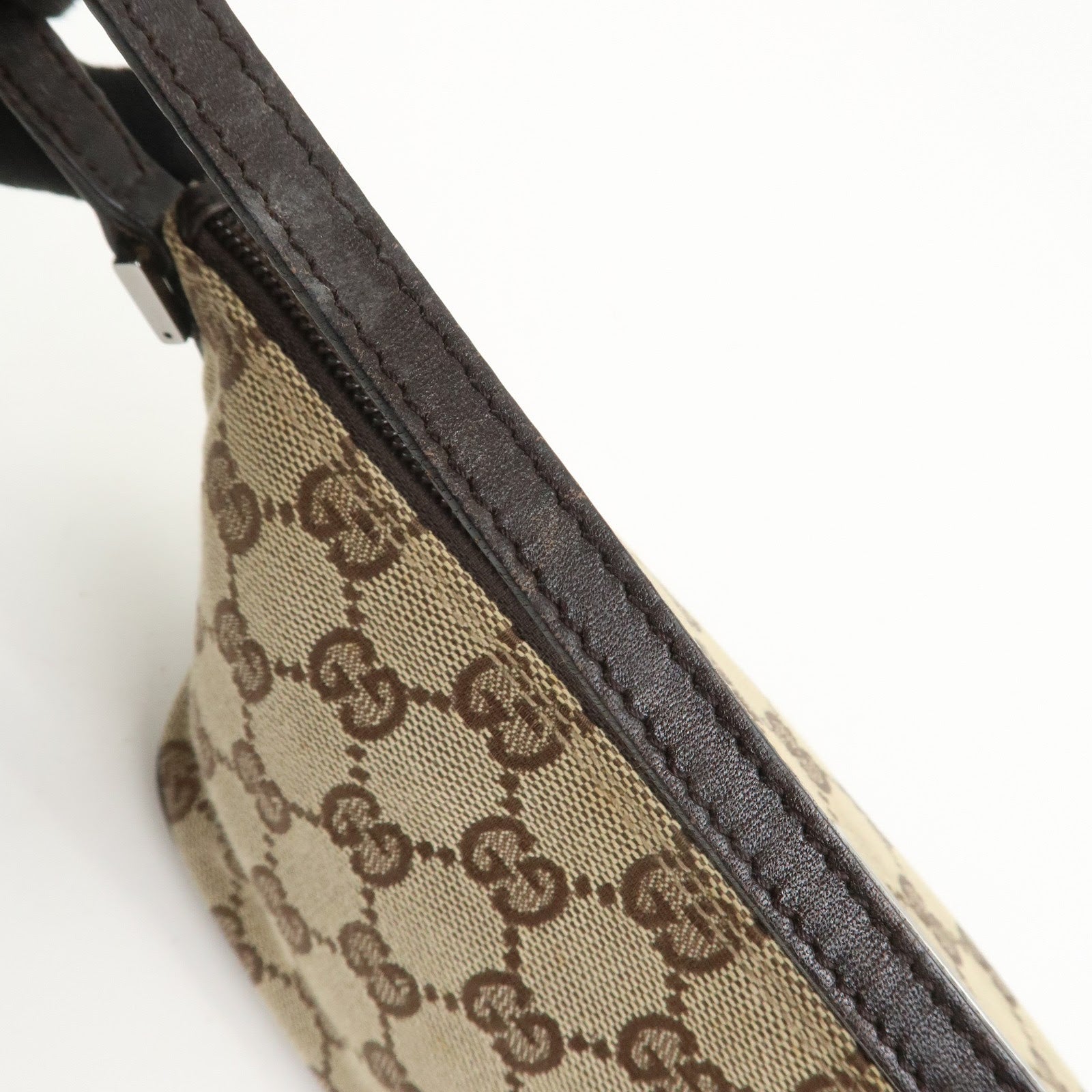 GUCCI Boat Bag GG Canvas Leather Hand Bag Brown 07198