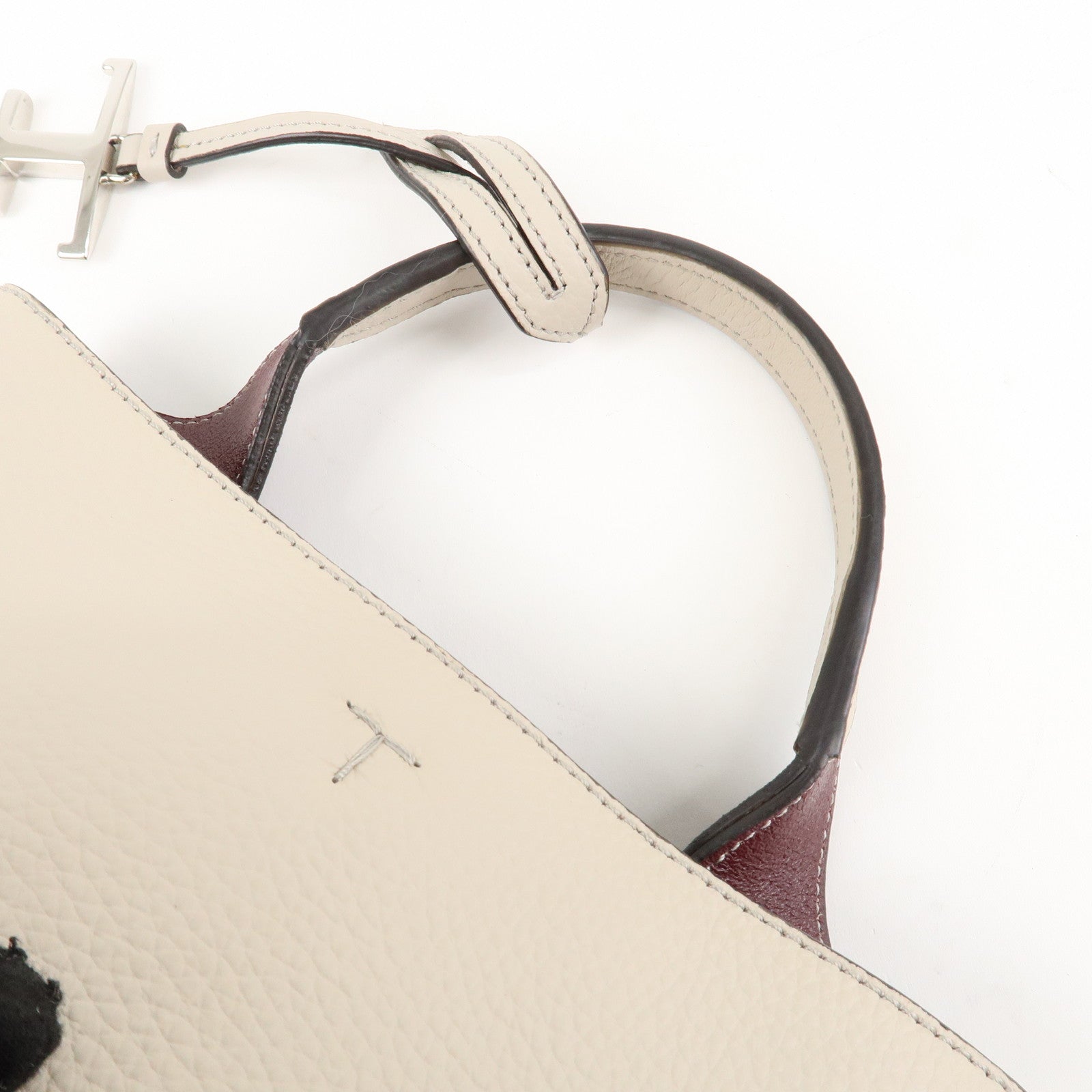 TOD'S T Timeless Micro Leather 2Way Hand Bag Gray Used